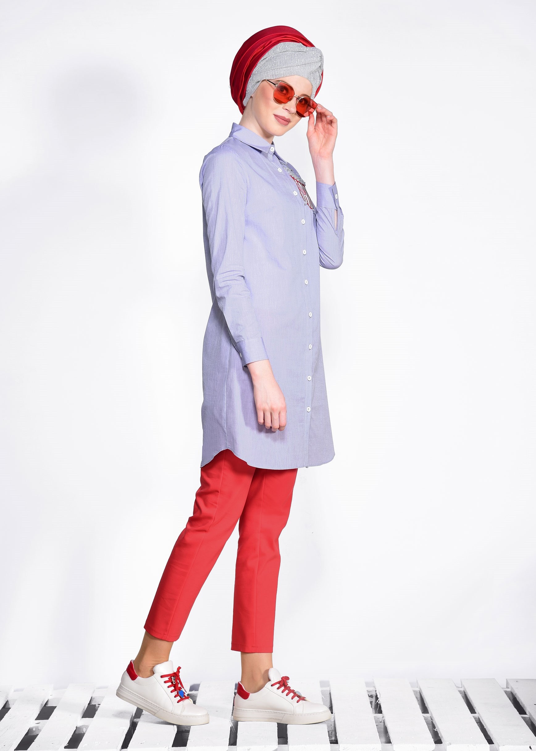 Tesettür giyim MOR ARMA DETAYLI TUNİK 4314