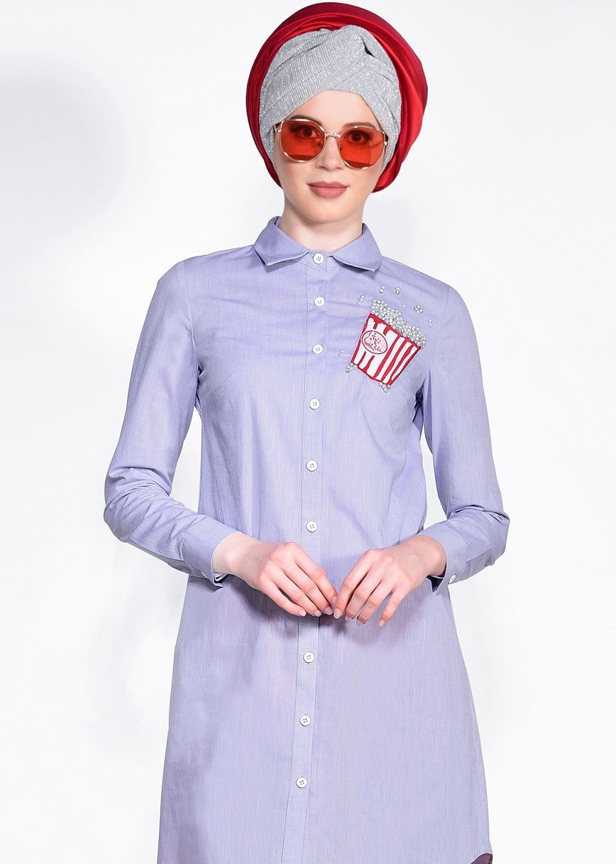 Tesettür giyim MOR ARMA DETAYLI TUNİK 4314