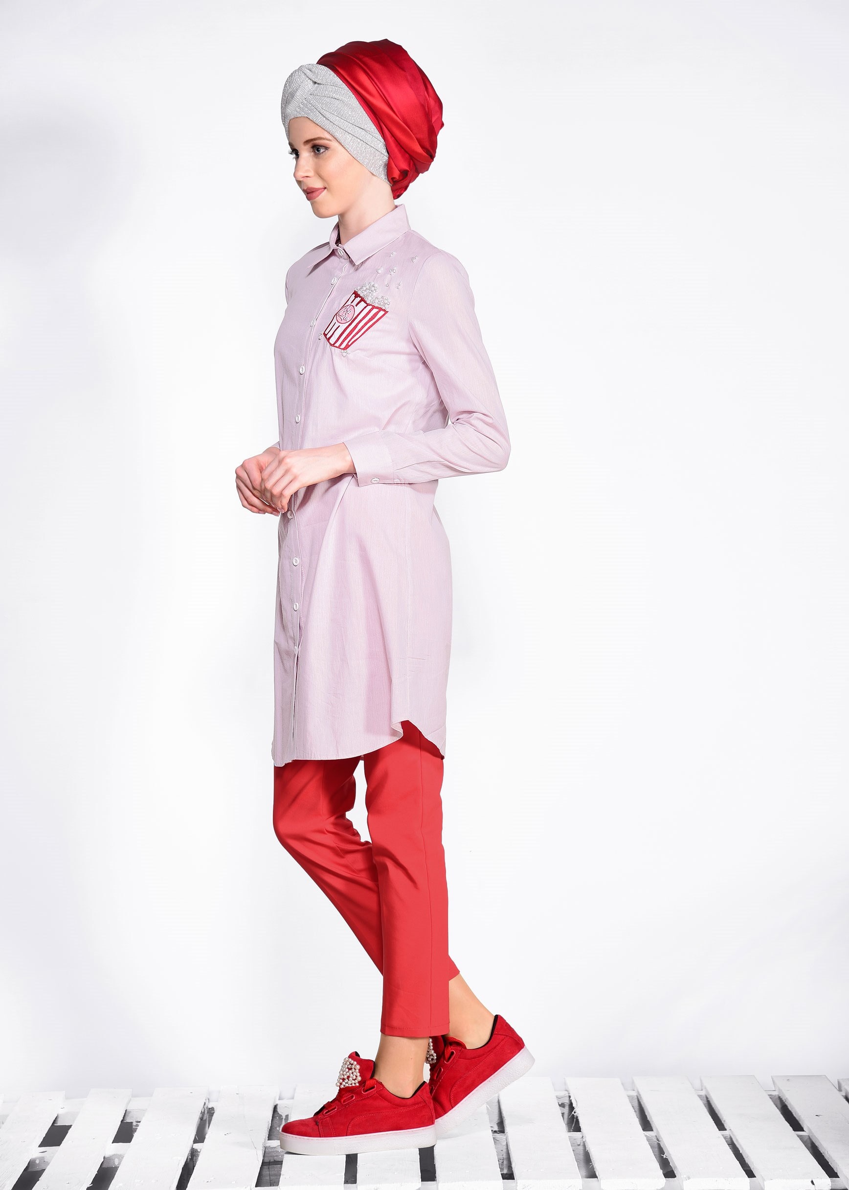 Tesettür giyim PUDRA ARMA DETAYLI TUNİK 4314