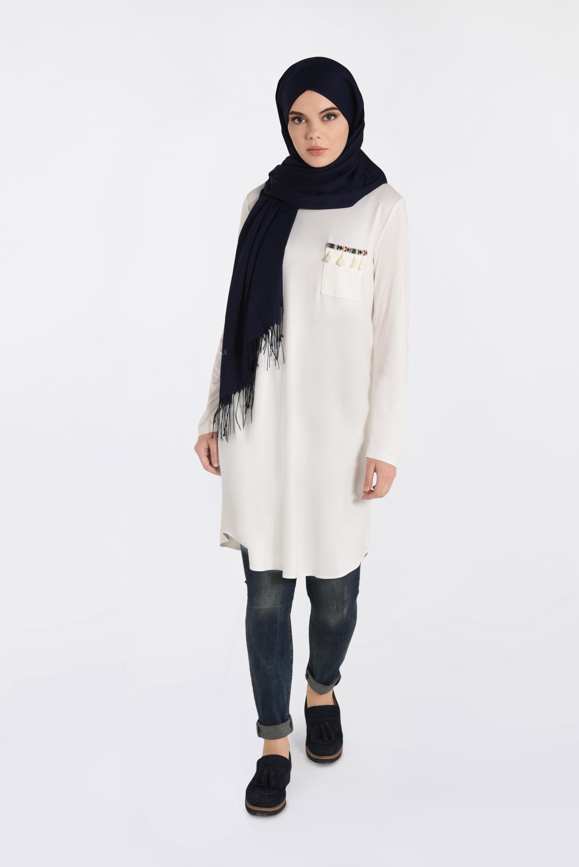 Tesettür giyim BEYAZ ÖRME TUNİK 4328