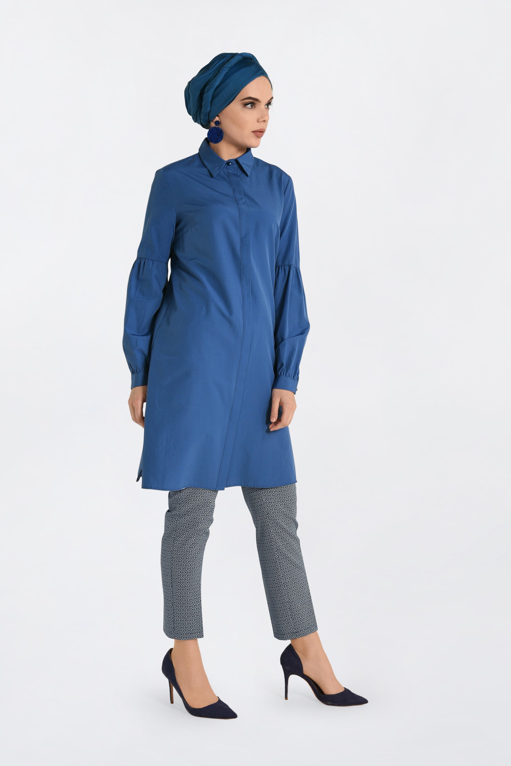 Tesettür giyim LACİVERT GİZLİ DÜĞMELİ KLASİK KESİM TUNİK 4329