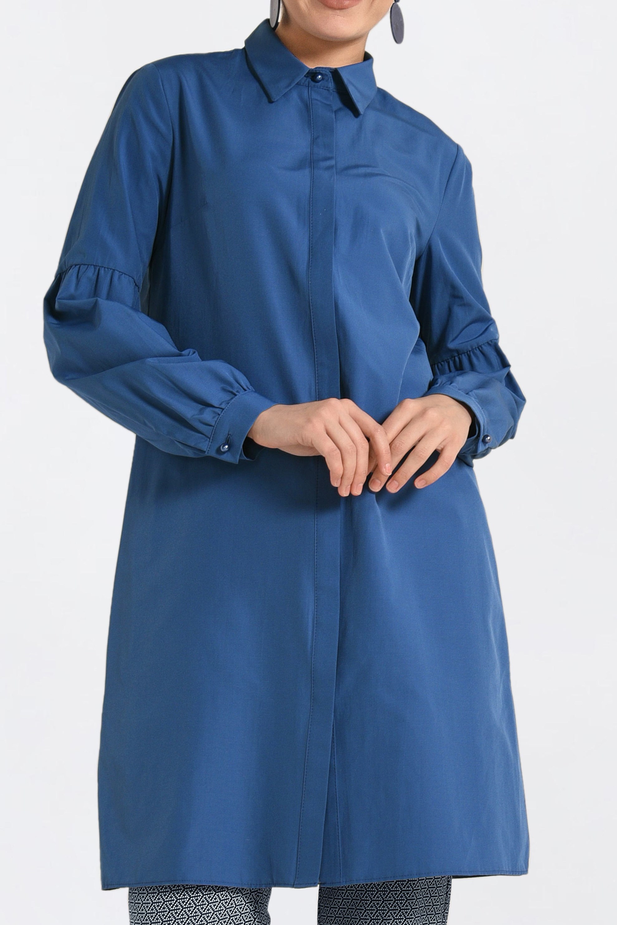 Tesettür giyim LACİVERT GİZLİ DÜĞMELİ KLASİK KESİM TUNİK 4329