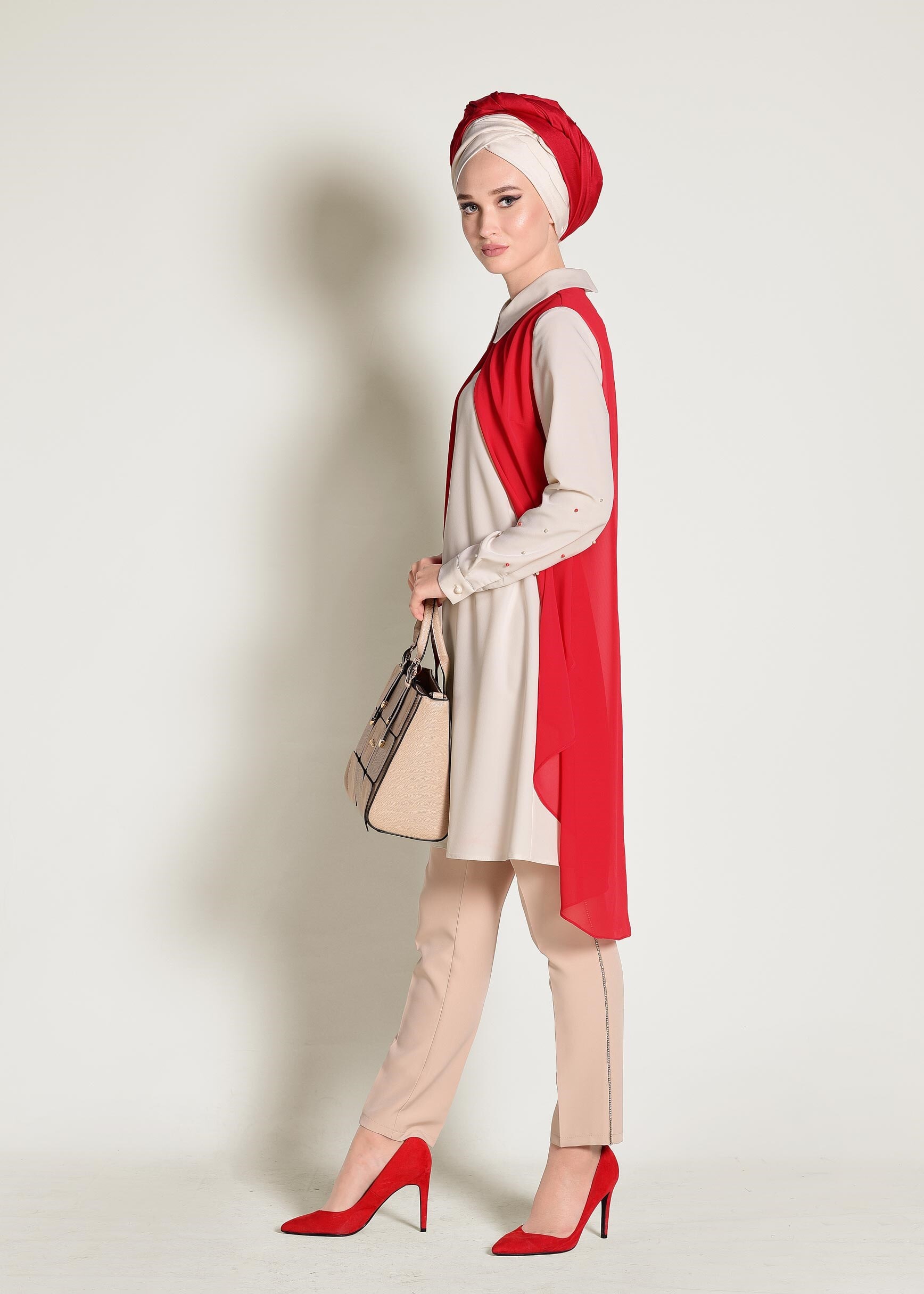 Tesettür giyim BORDO ERKEK YAKA ŞİFON TUNİK 4333