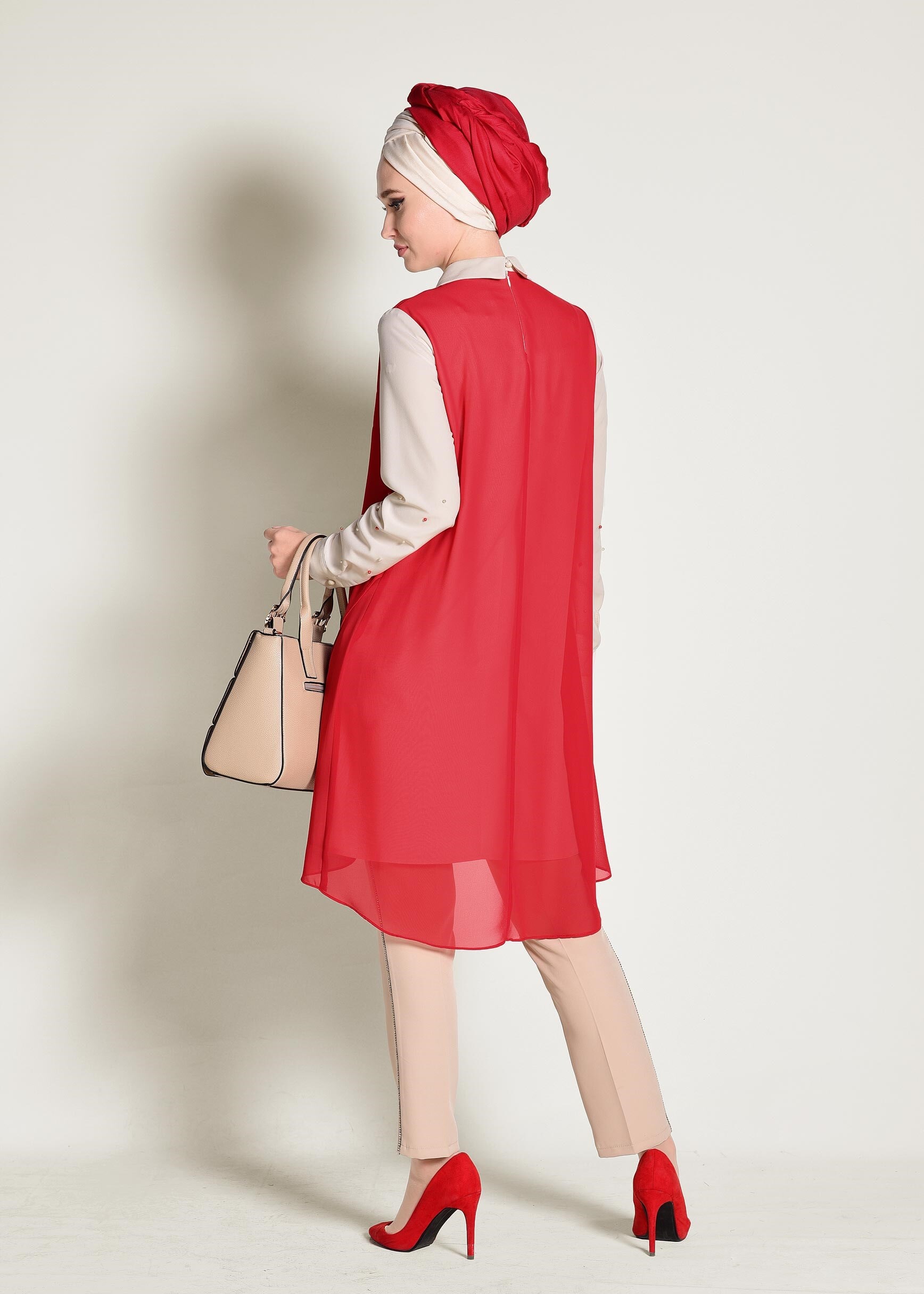 Tesettür giyim BORDO ERKEK YAKA ŞİFON TUNİK 4333