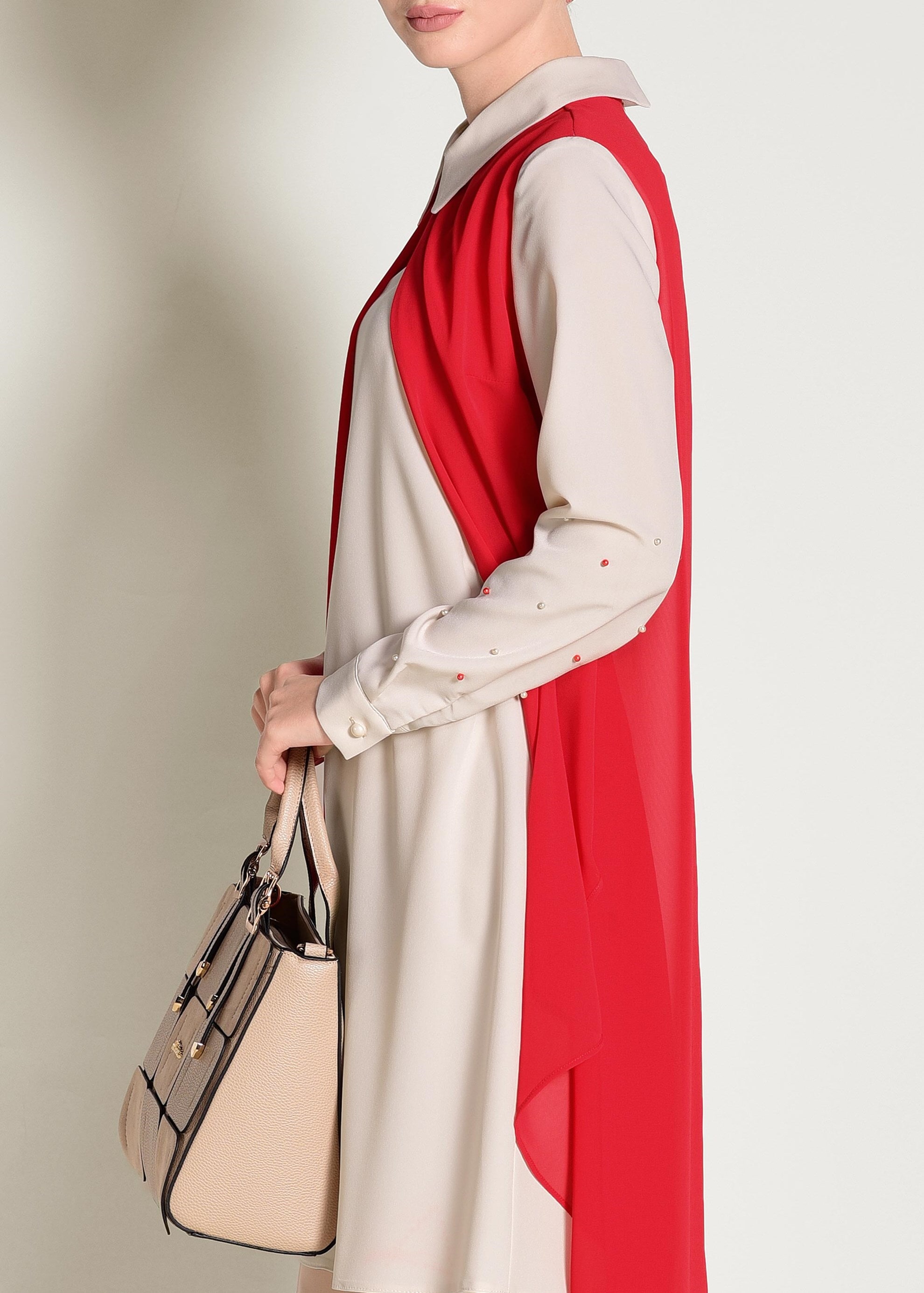 Tesettür giyim BORDO ERKEK YAKA ŞİFON TUNİK 4333