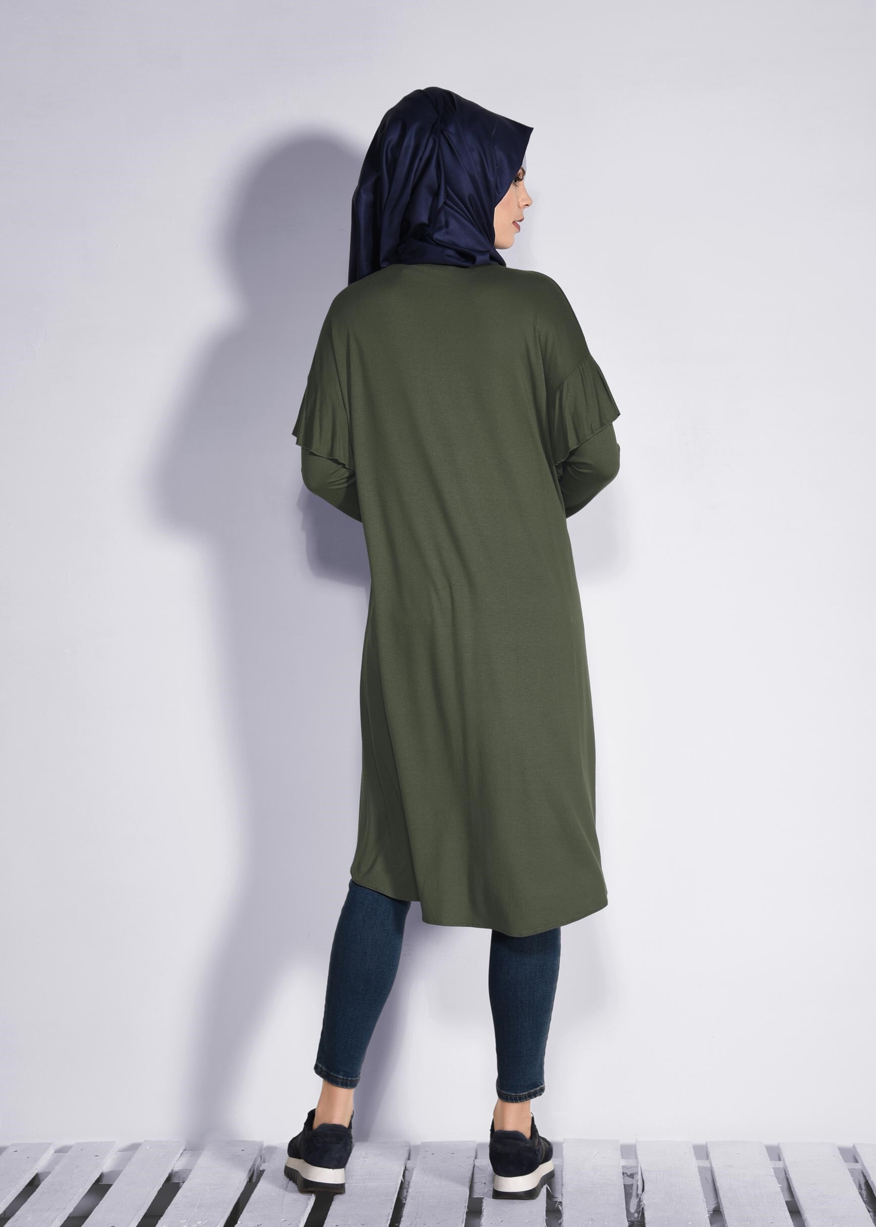 Tesettür giyim HAKİ İNCİ VE BONCUK İŞLEMELİ TUNİK 4345 