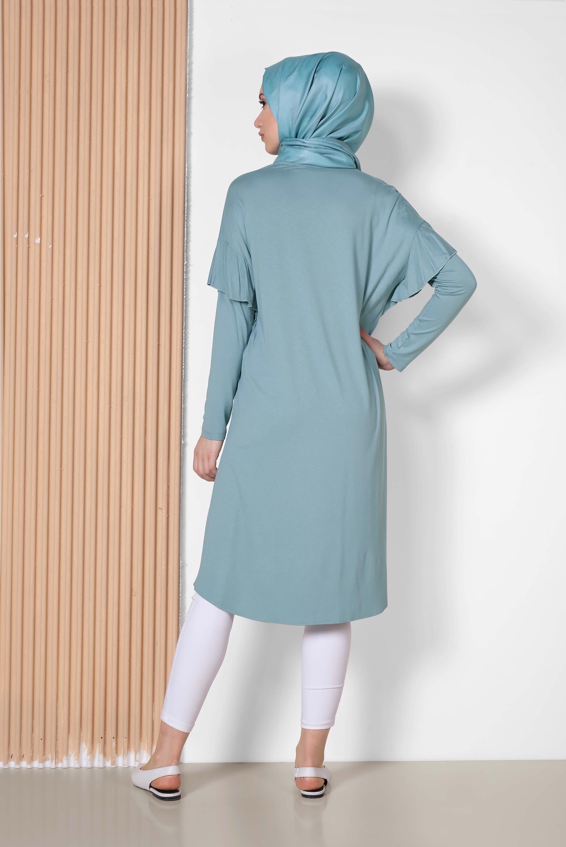 Hijab clothing BLUE Pearl and Bead Embroidered Tunic 4345 