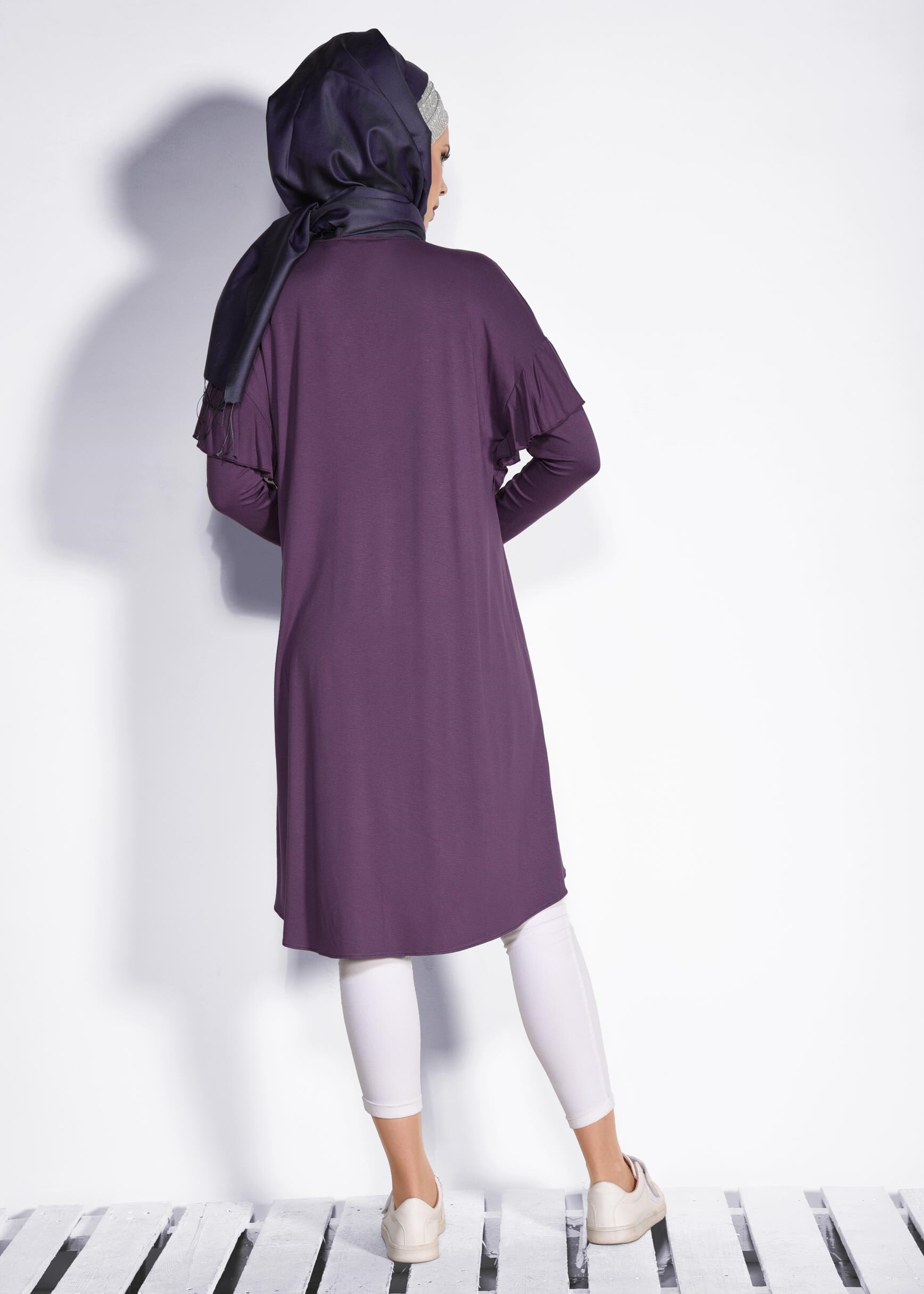 Tesettür giyim MOR İNCİ VE BONCUK İŞLEMELİ TUNİK 4345 