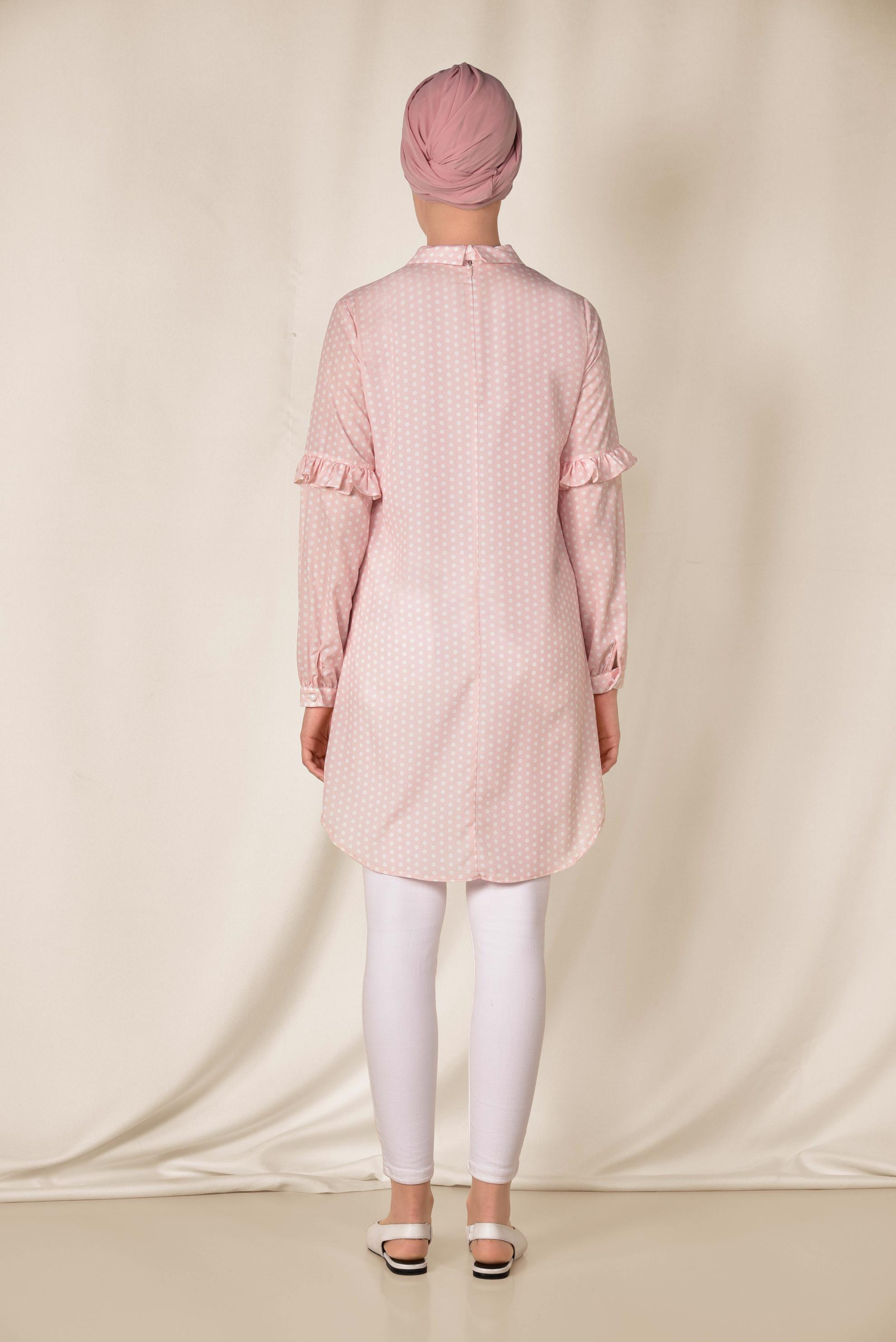 Tesettür giyim PUDRA PUANTİYE DESENLİ TUNİK 4387