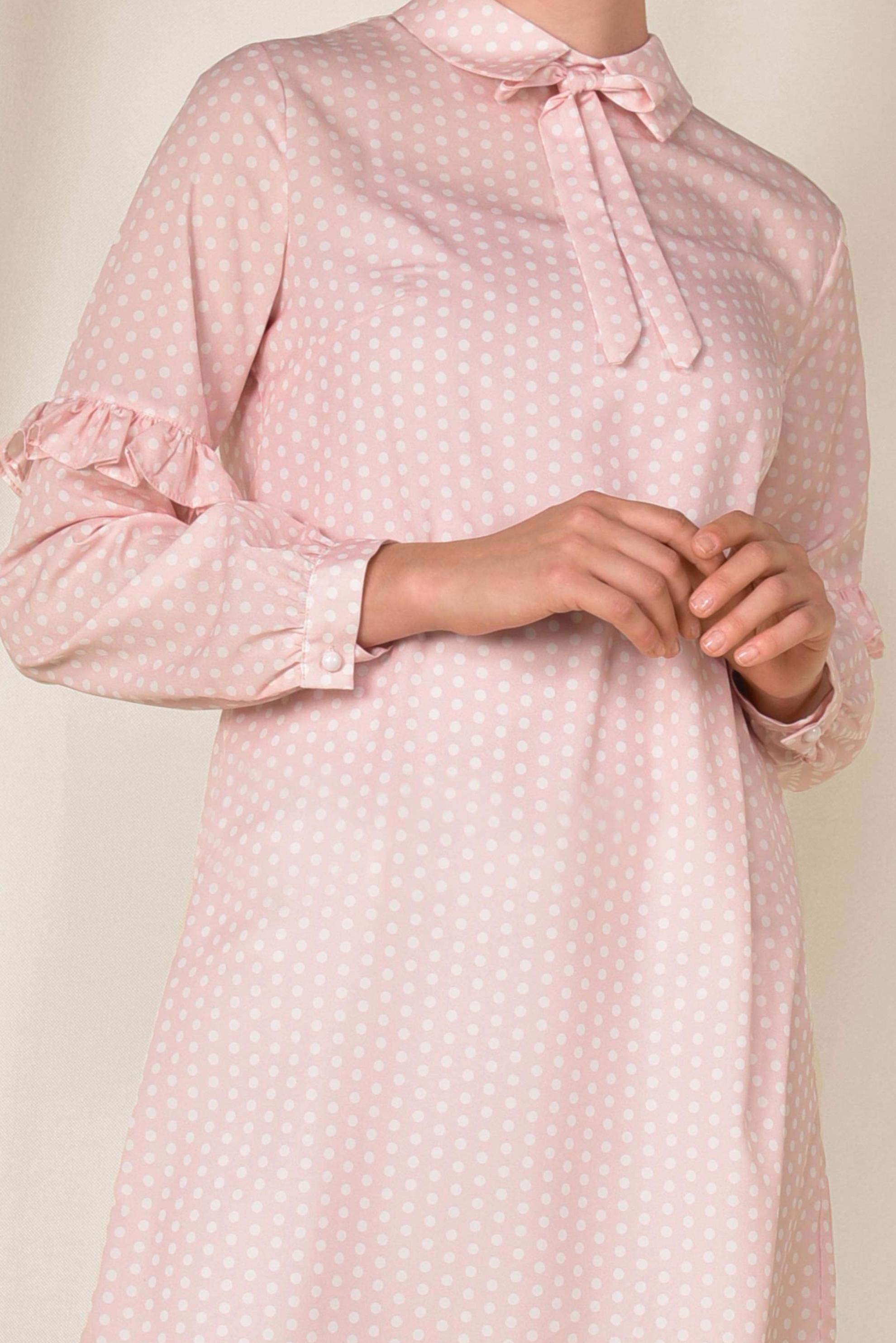 Tesettür giyim PUDRA PUANTİYE DESENLİ TUNİK 4387