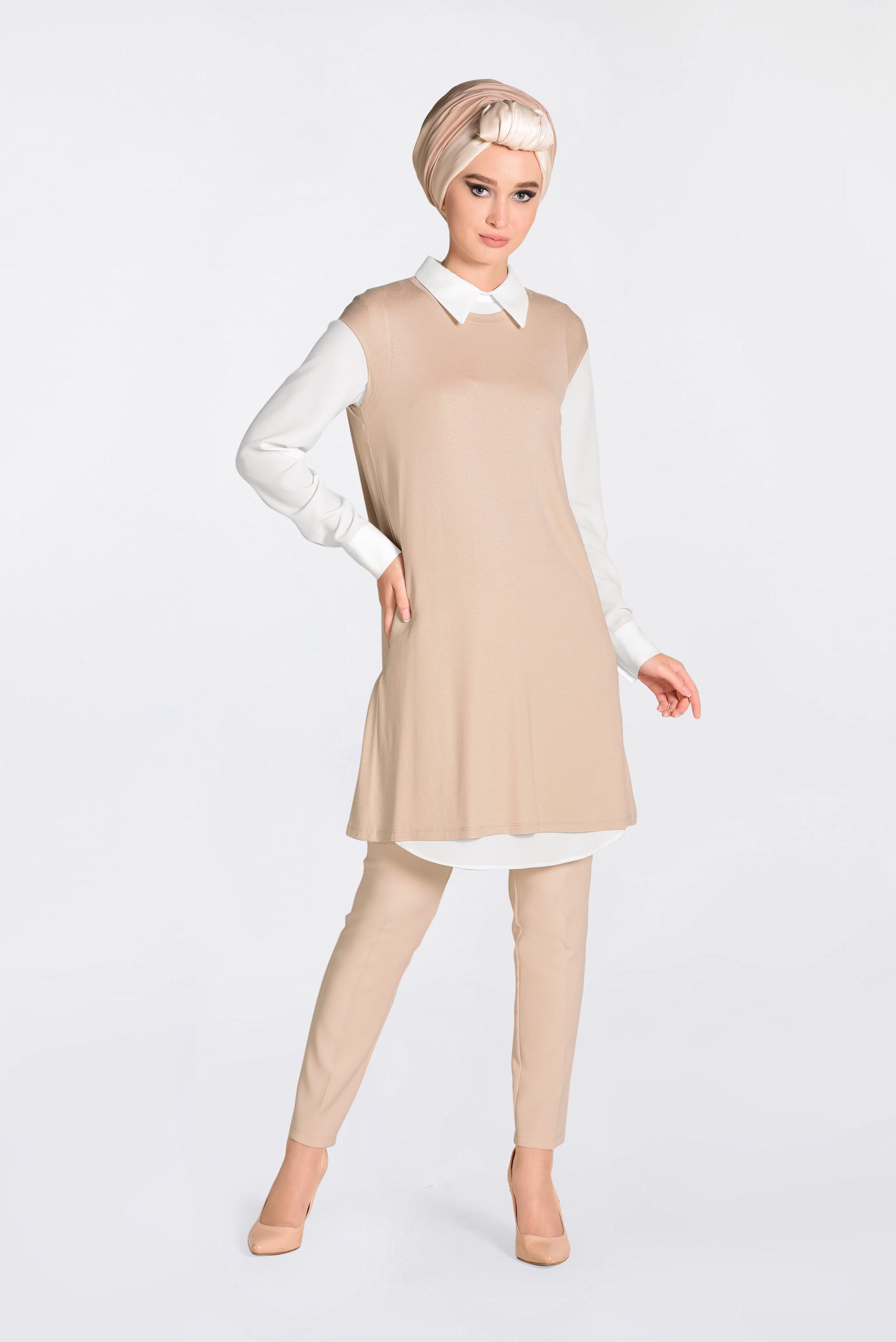 Tesettür giyim PUDRA ÖRME TRİKO TUNİK 4395