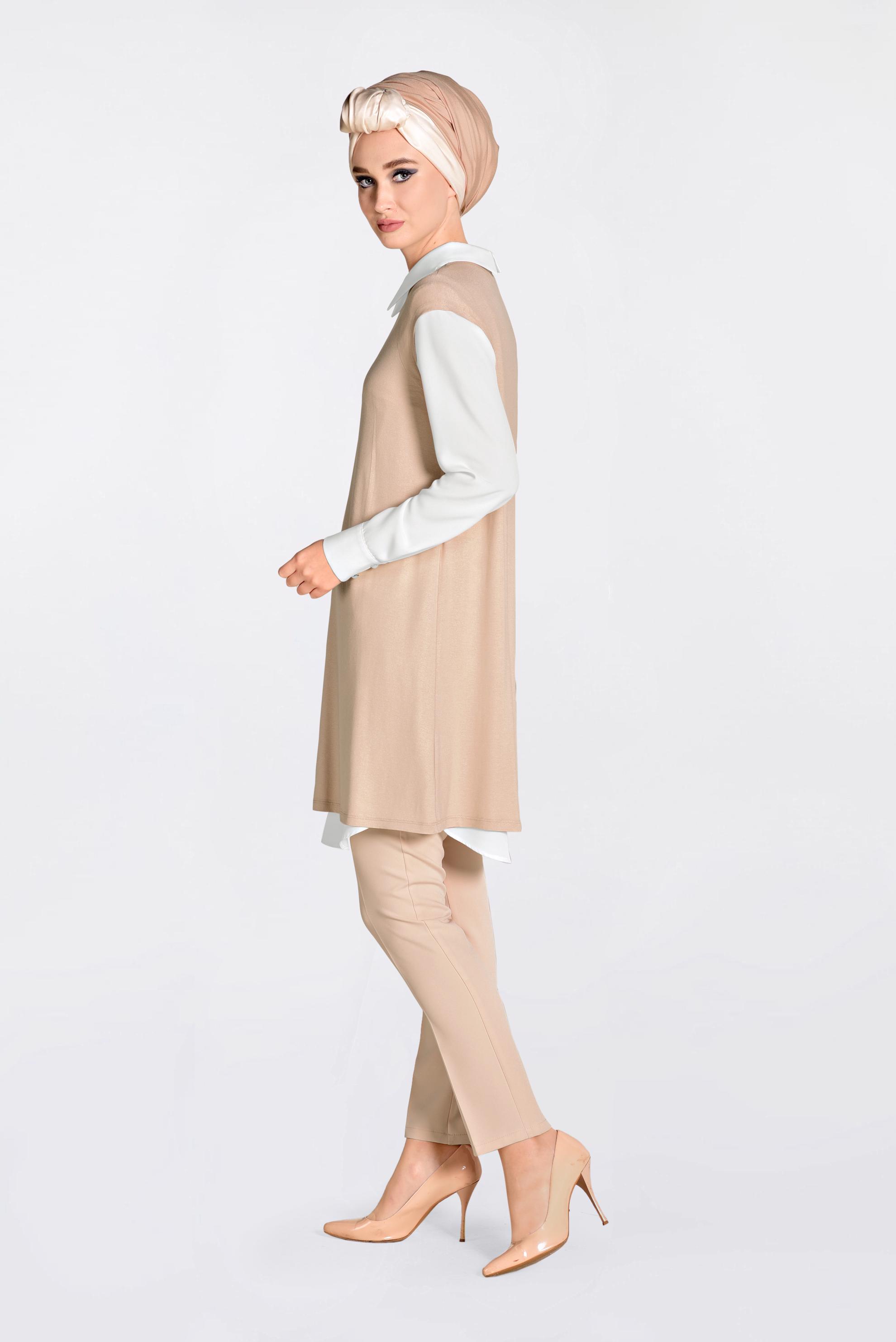 Tesettür giyim PUDRA ÖRME TRİKO TUNİK 4395