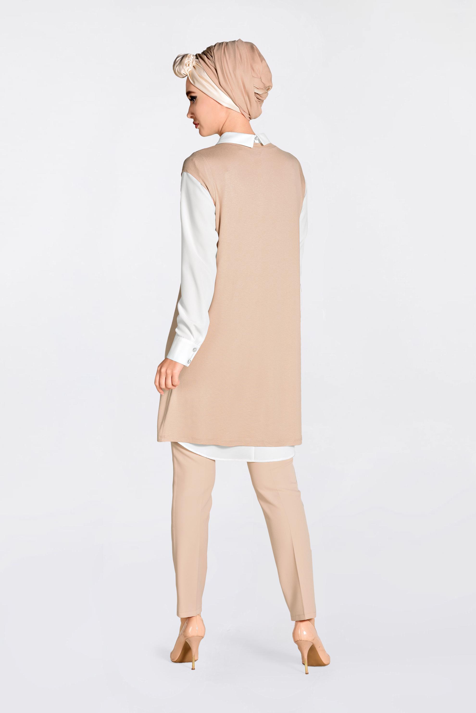 Tesettür giyim PUDRA ÖRME TRİKO TUNİK 4395