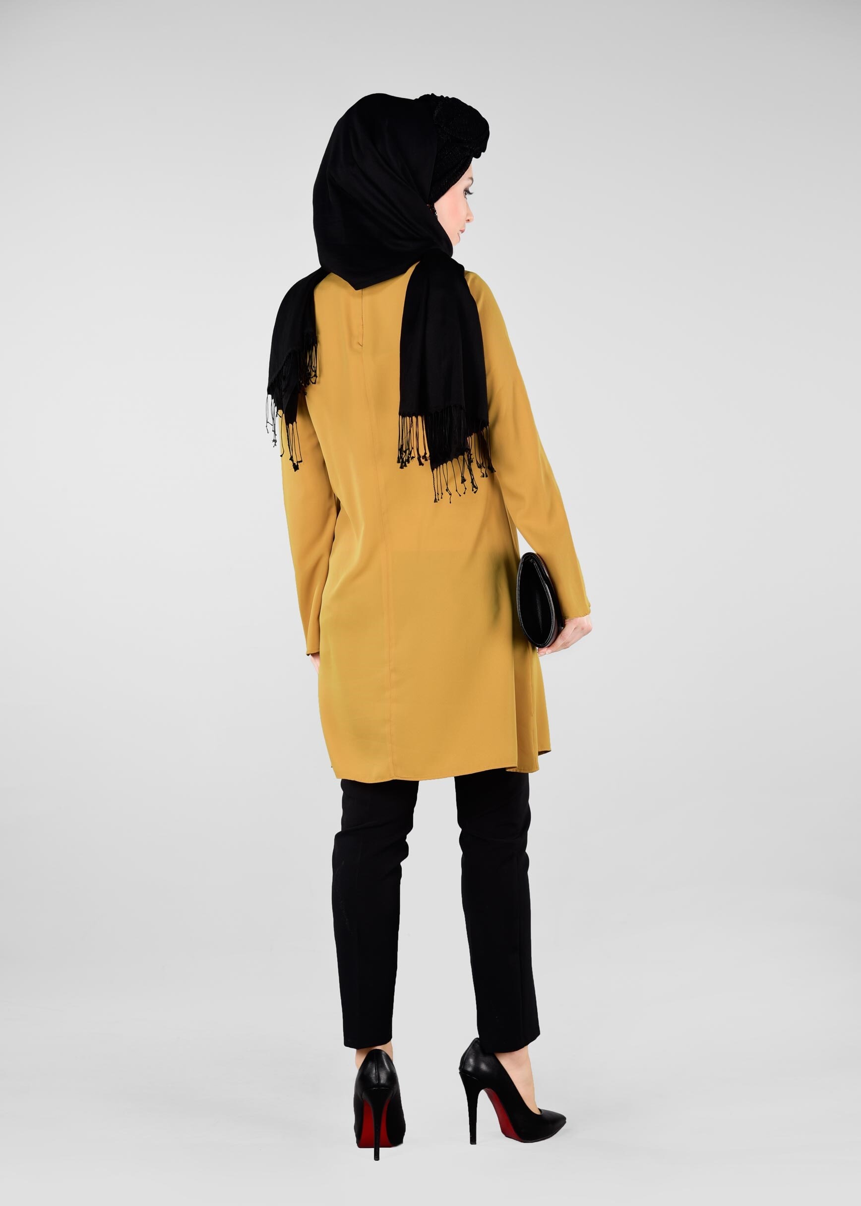 Tesettür giyim SARI NAKIŞ DETAYLI TUNİK 4430