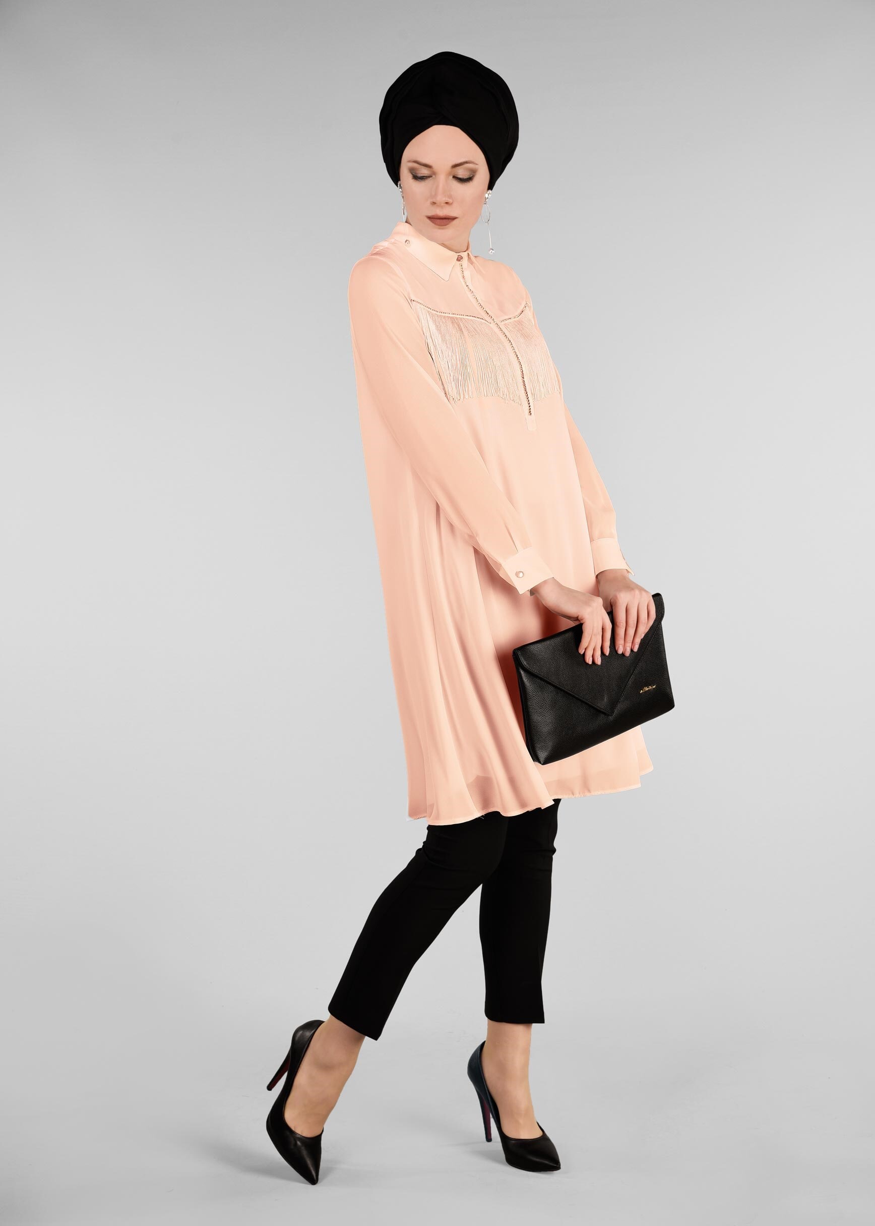 Tesettür giyim PUDRA PÜSKÜL DETAYLI TUNİK 4885