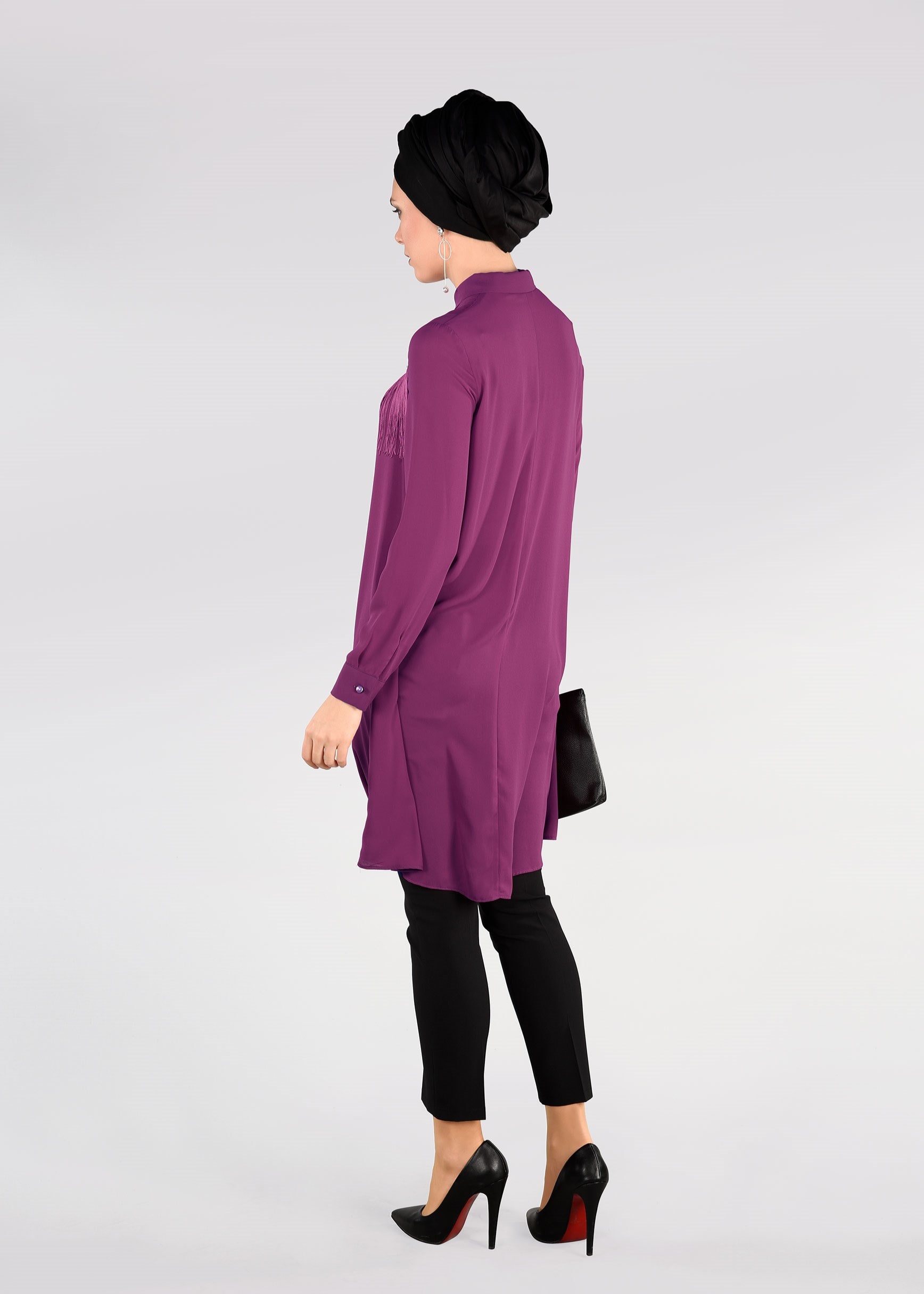 Tesettür giyim MOR PÜSKÜL DETAYLI TUNİK 4885
