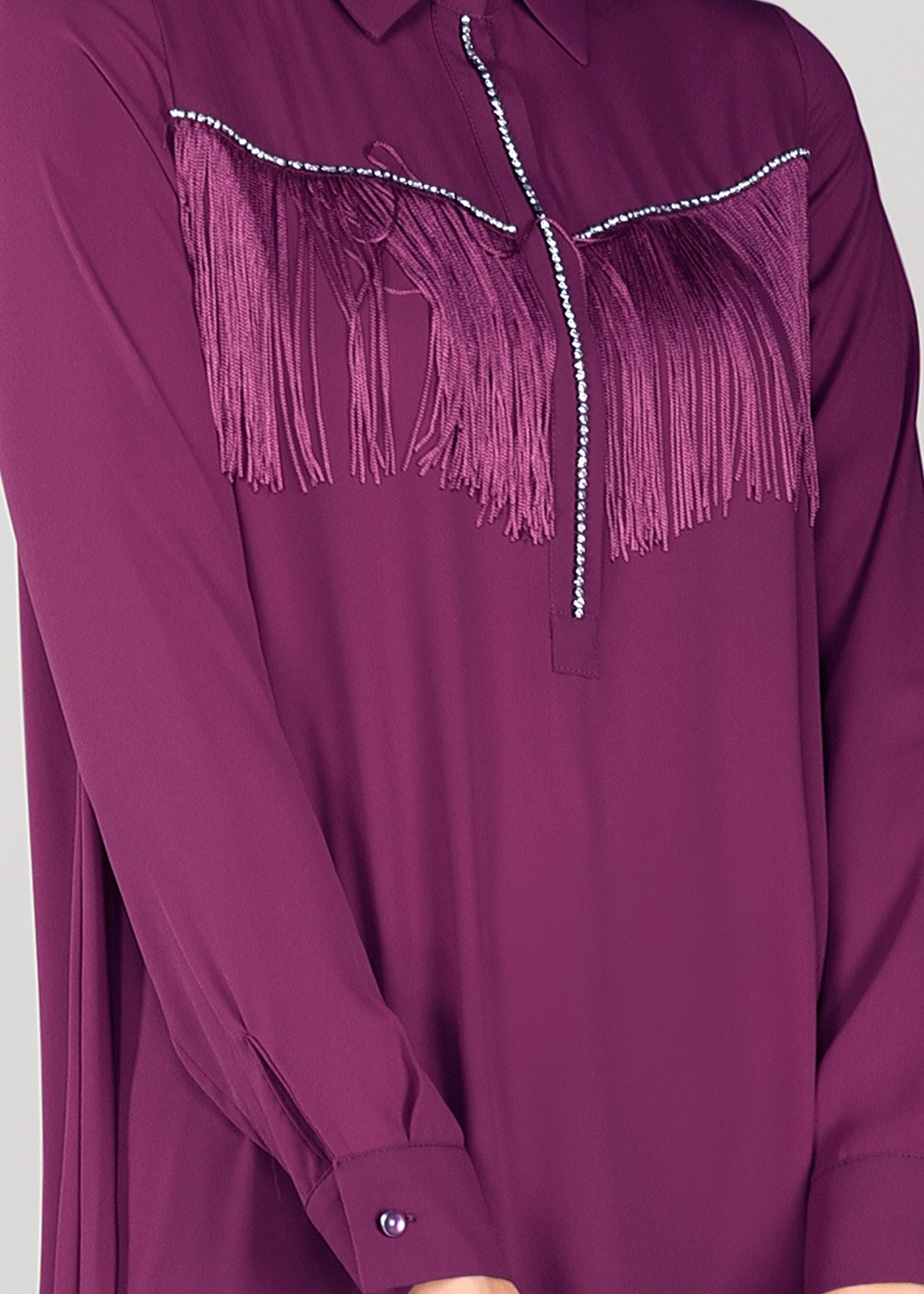 Tesettür giyim MOR PÜSKÜL DETAYLI TUNİK 4885