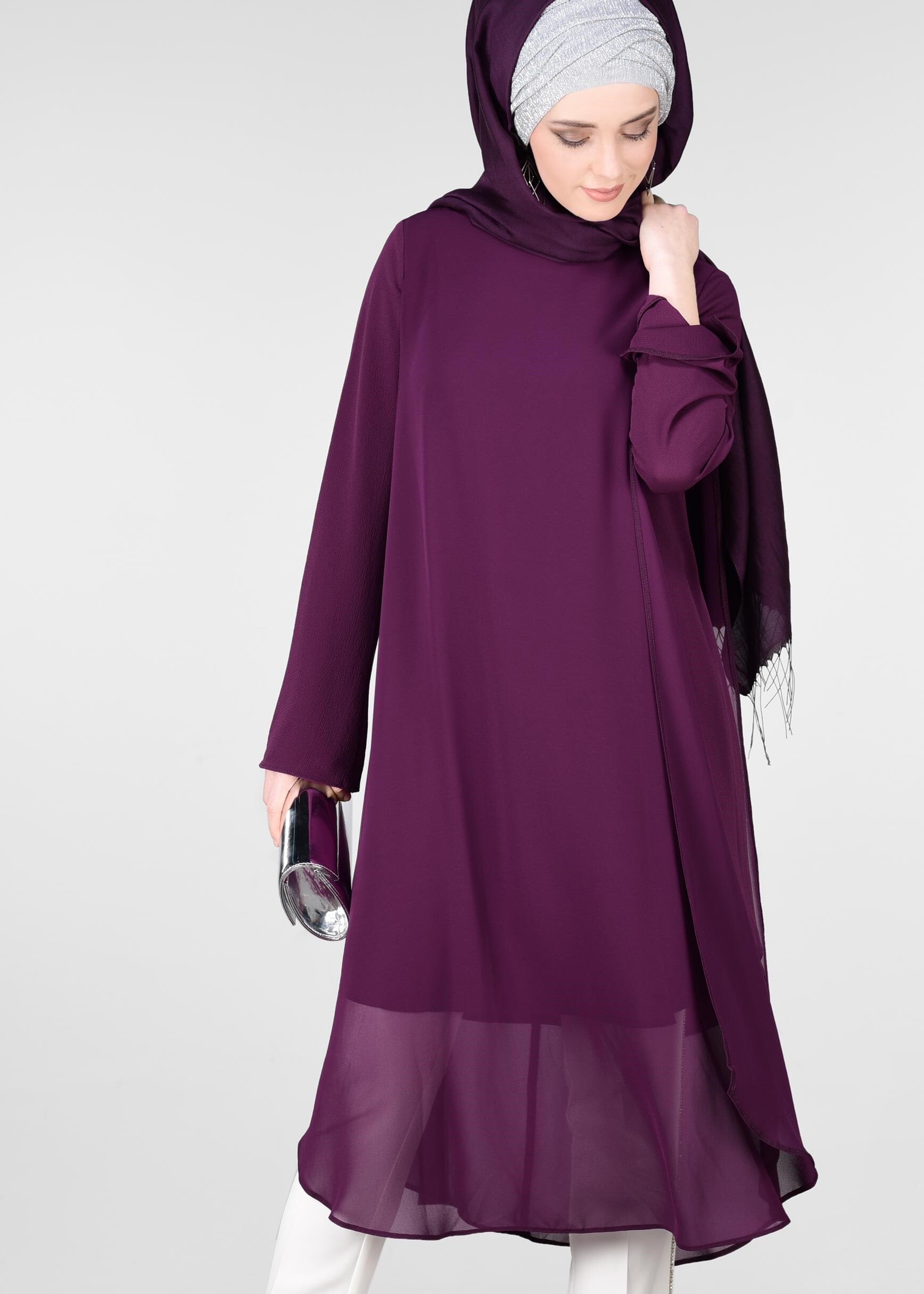 Tesettür giyim MOR SALAŞ TUNİK 4886