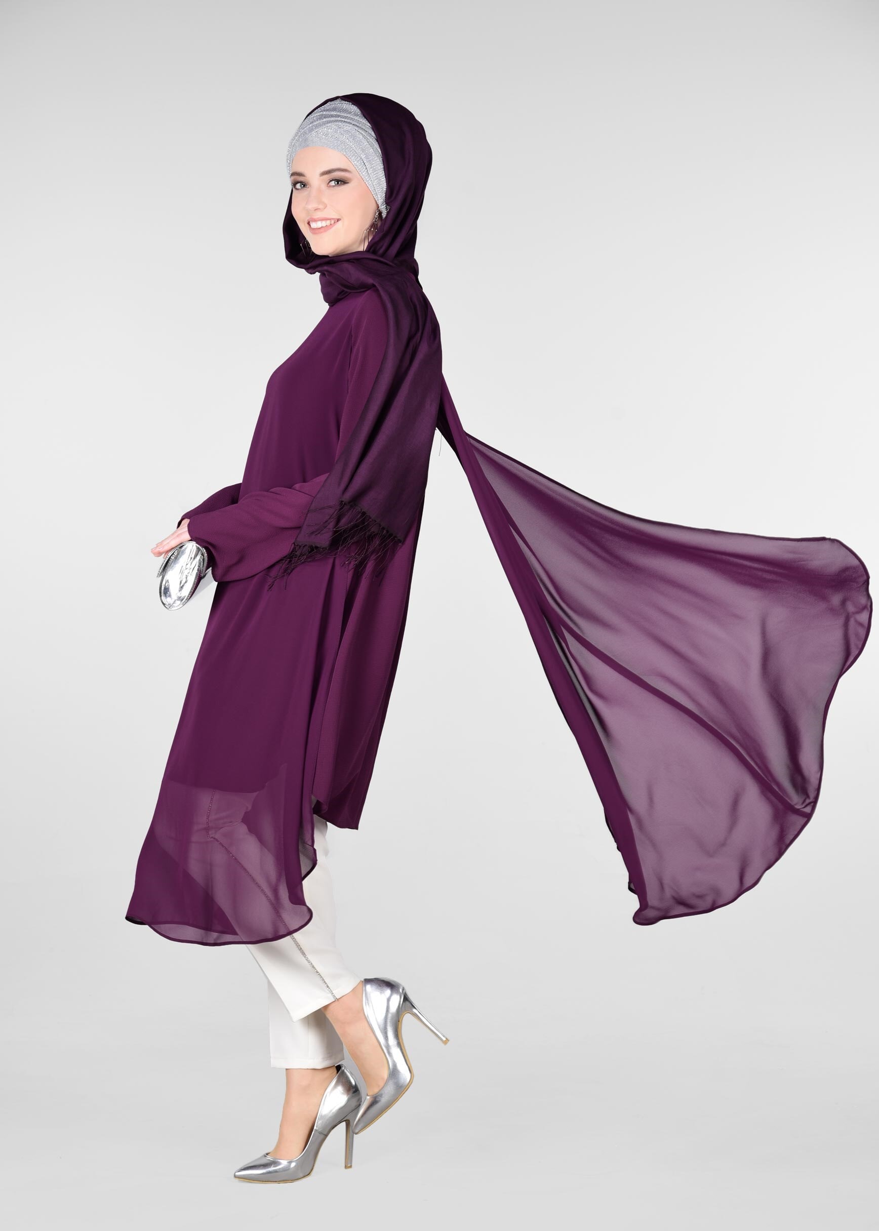 Tesettür giyim MOR SALAŞ TUNİK 4886