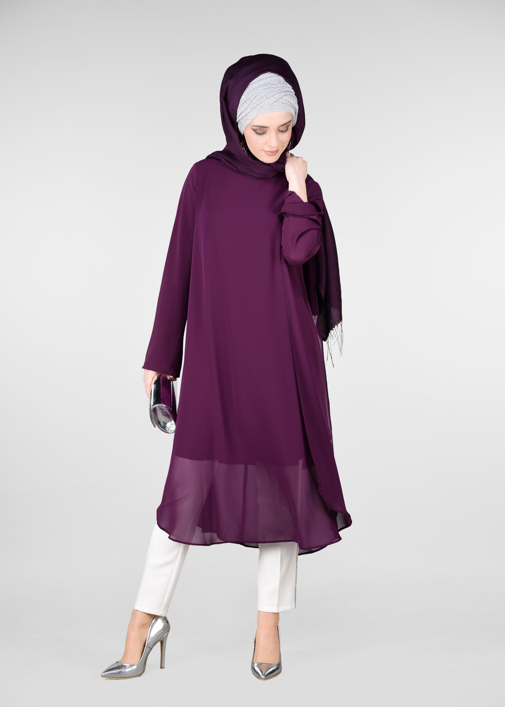 Tesettür giyim MOR SALAŞ TUNİK 4886