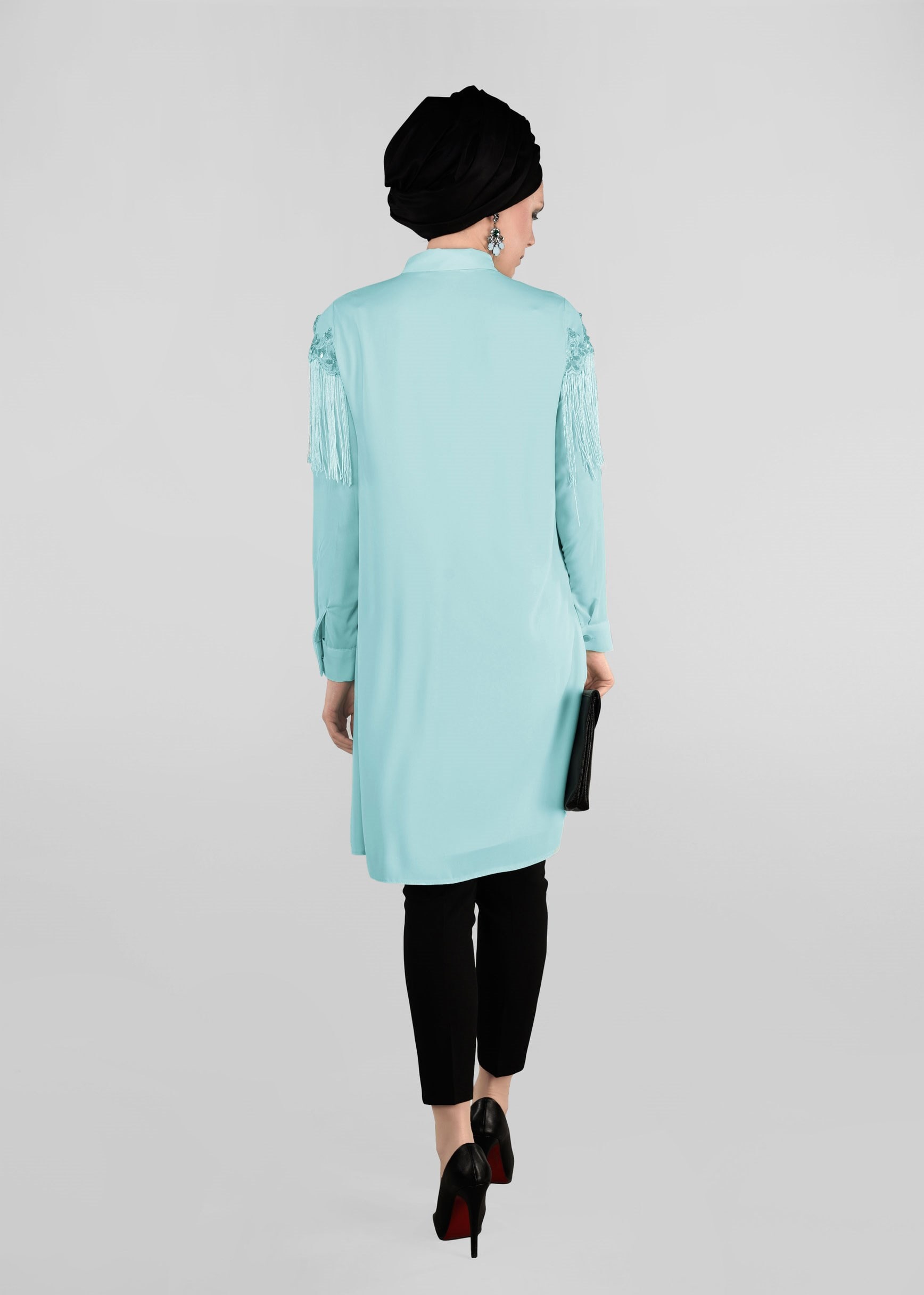 Tesettür giyim YEŞİL 4889 ESİNTİ TUNİK 38/46 TEK40