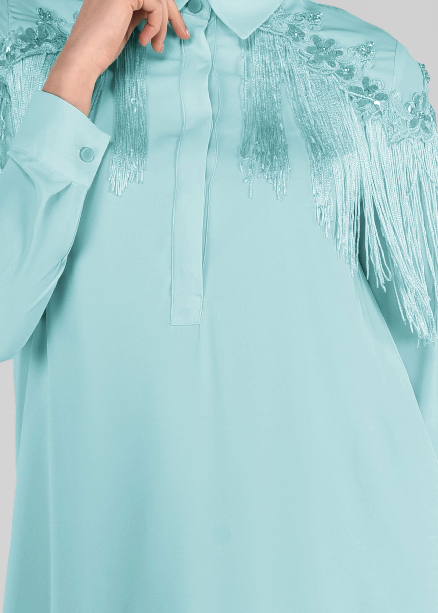 Tesettür giyim YEŞİL 4889 ESİNTİ TUNİK 38/46 TEK40