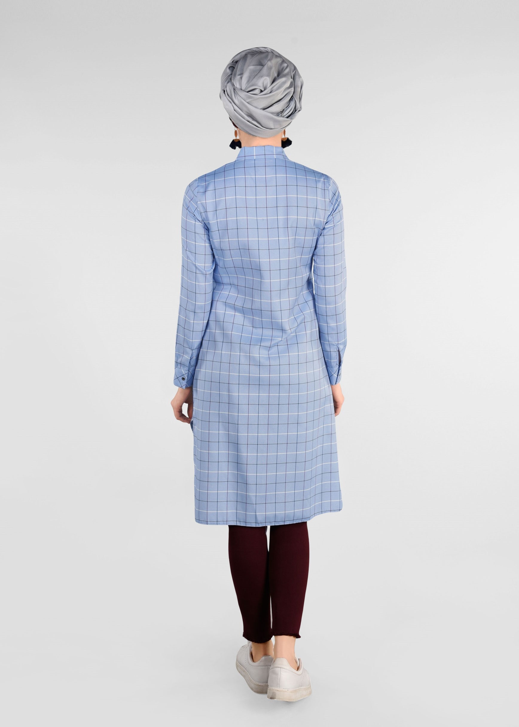 Tesettür giyim MAVİ EKOSE DESENLİ ÇITÇITLI TUNİK 4892