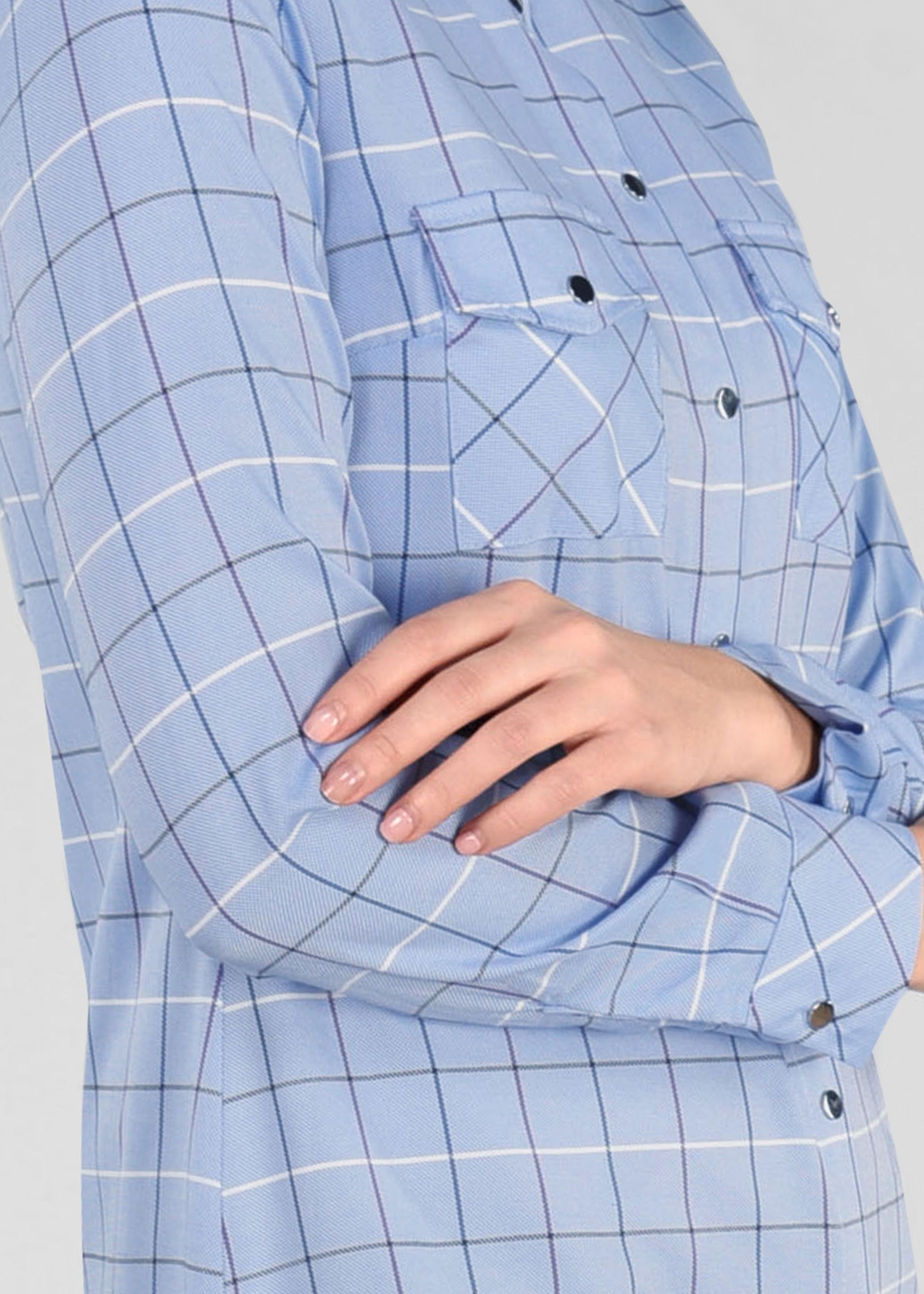 Tesettür giyim MAVİ EKOSE DESENLİ ÇITÇITLI TUNİK 4892