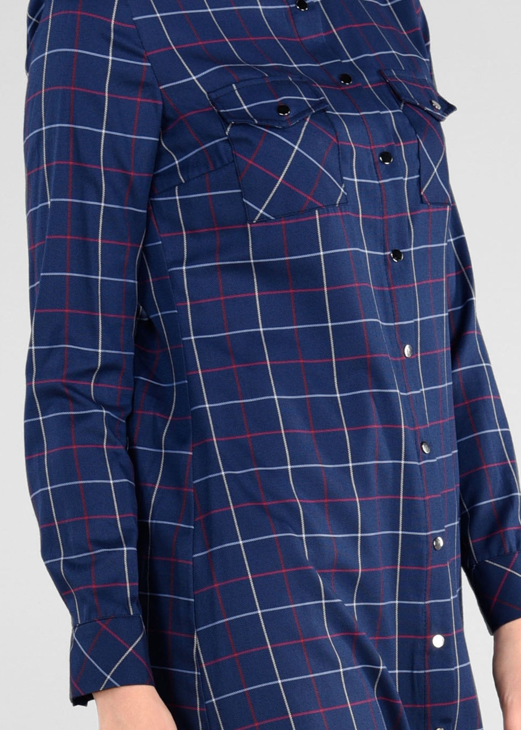 Tesettür giyim LACİVERT EKOSE DESENLİ ÇITÇITLI TUNİK 4892