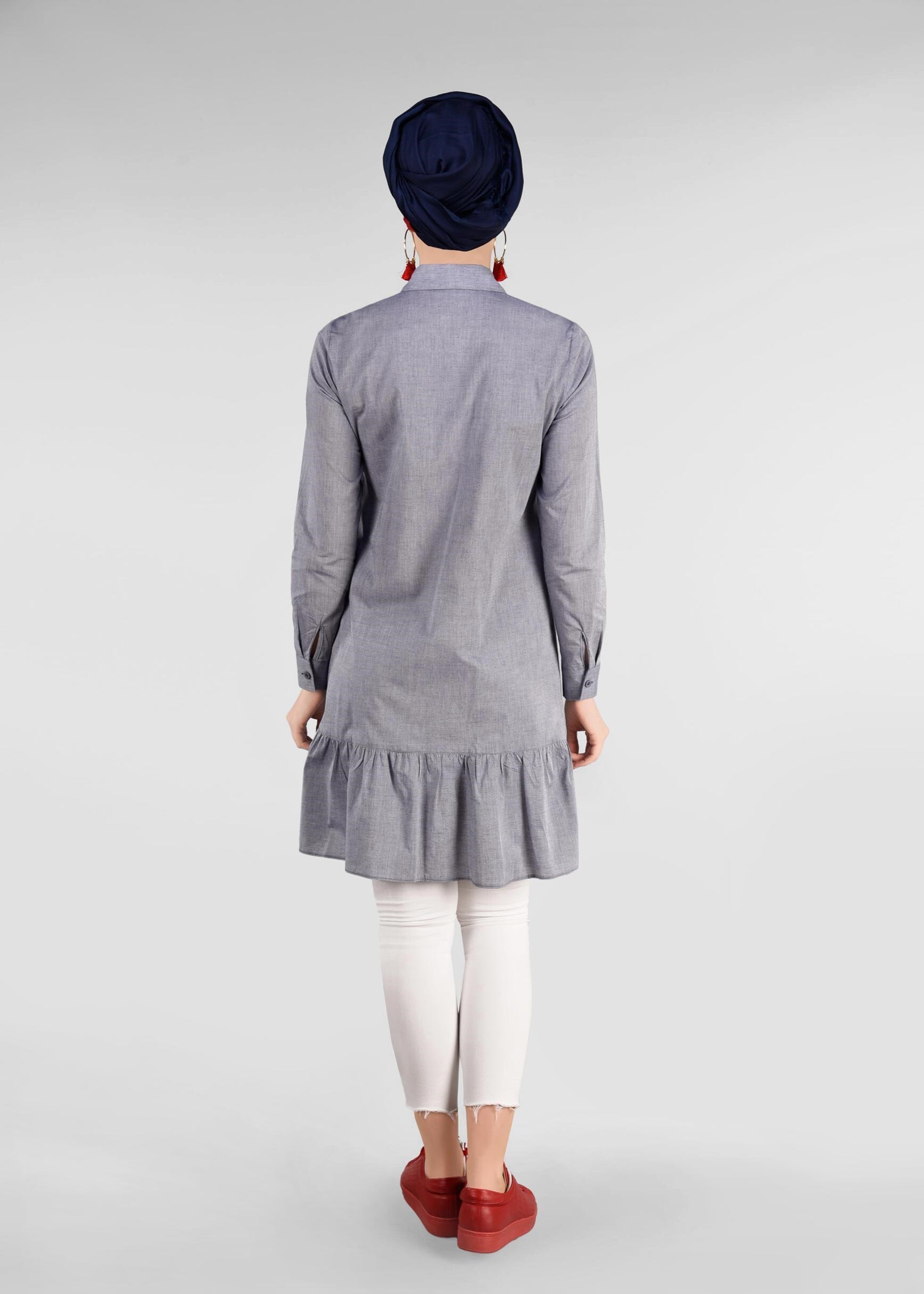 Tesettür giyim LACİVERT ETEK UCU FIRFIRLI TUNİK 4896