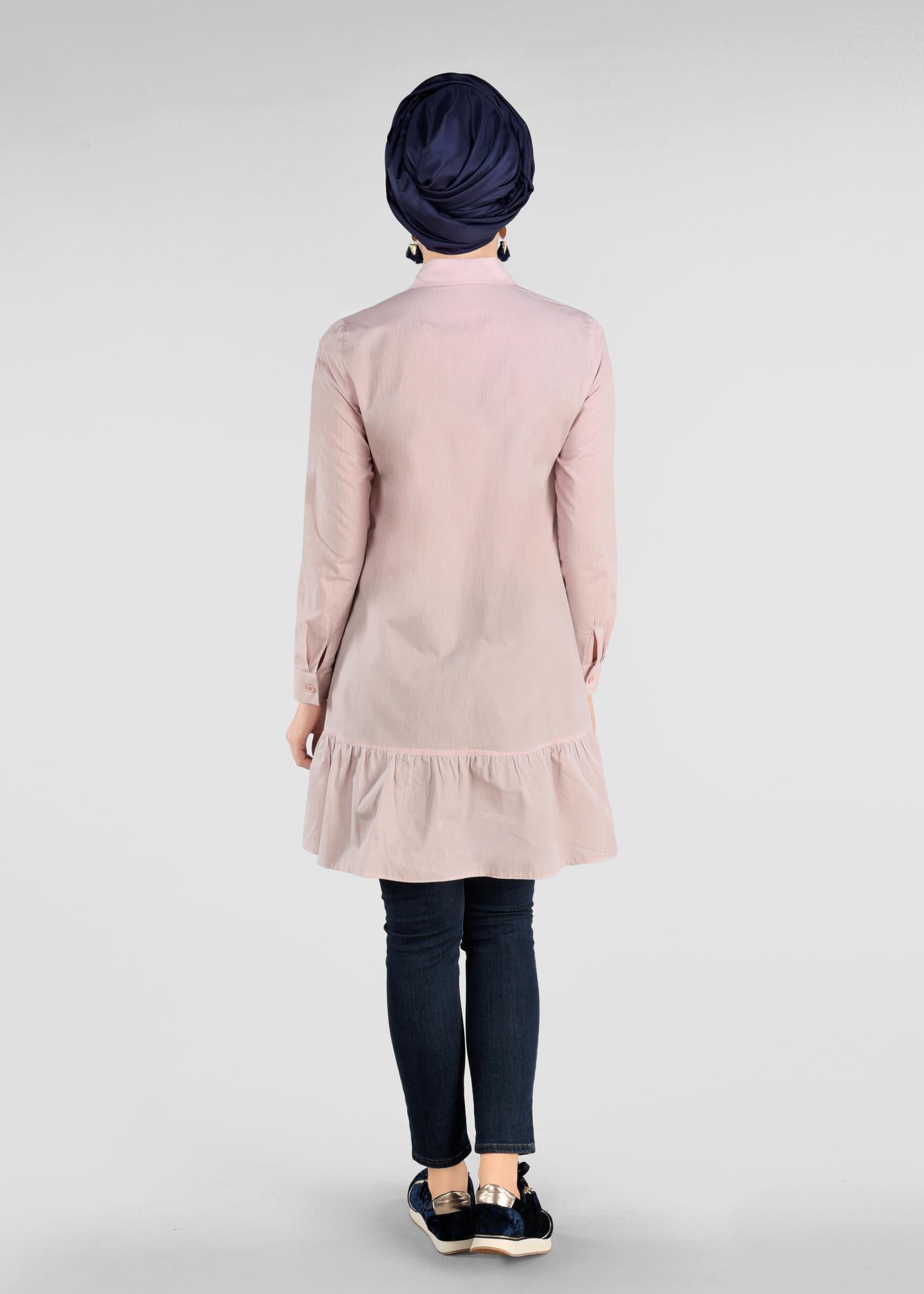 Tesettür giyim PUDRA ETEK UCU FIRFIRLI TUNİK 4896