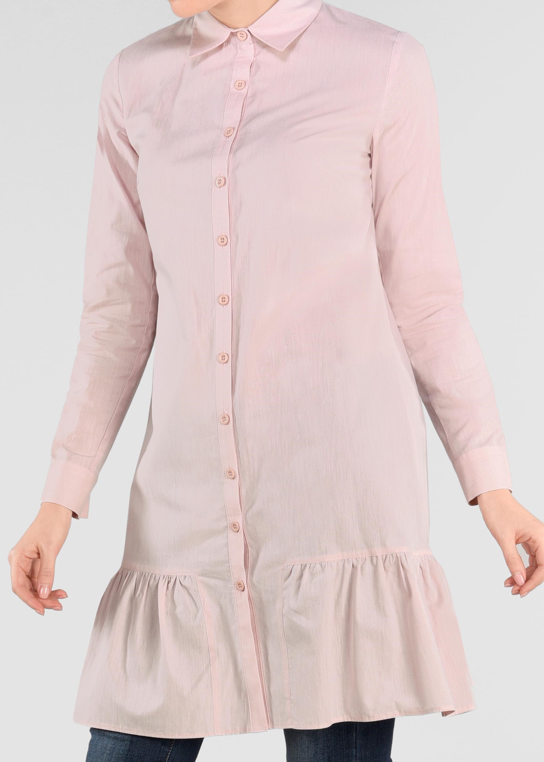 Tesettür giyim PUDRA ETEK UCU FIRFIRLI TUNİK 4896