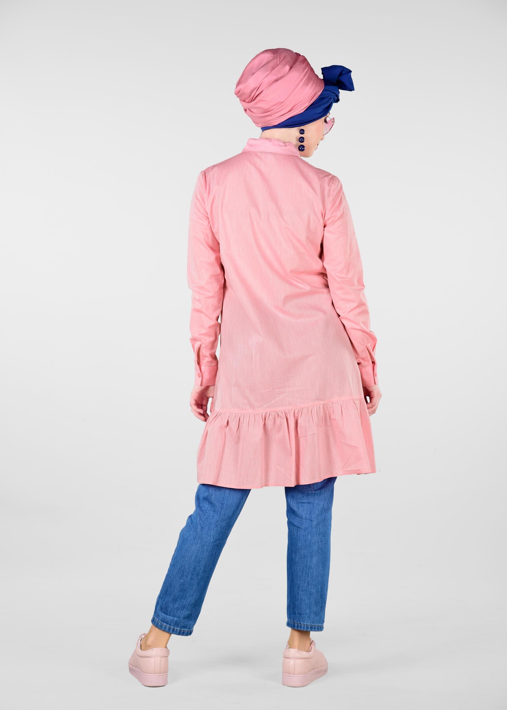 Tesettür giyim KIRMIZI ETEK UCU FIRFIRLI TUNİK 4896