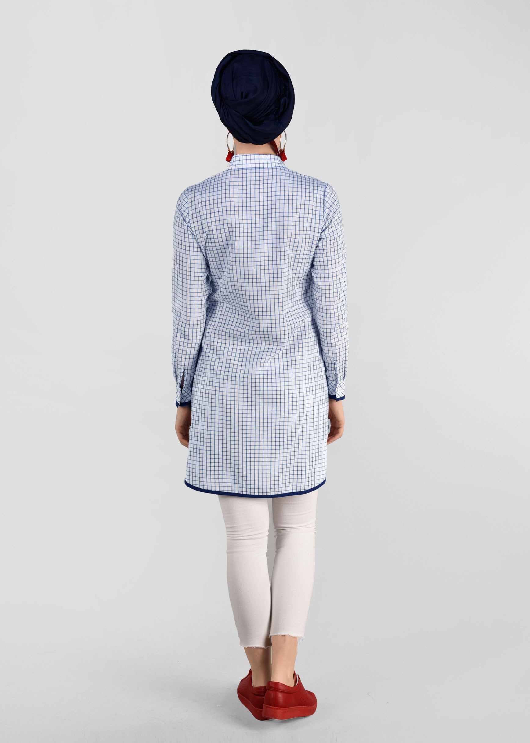 Tesettür giyim EKRU EKOSE TUNİK 4897