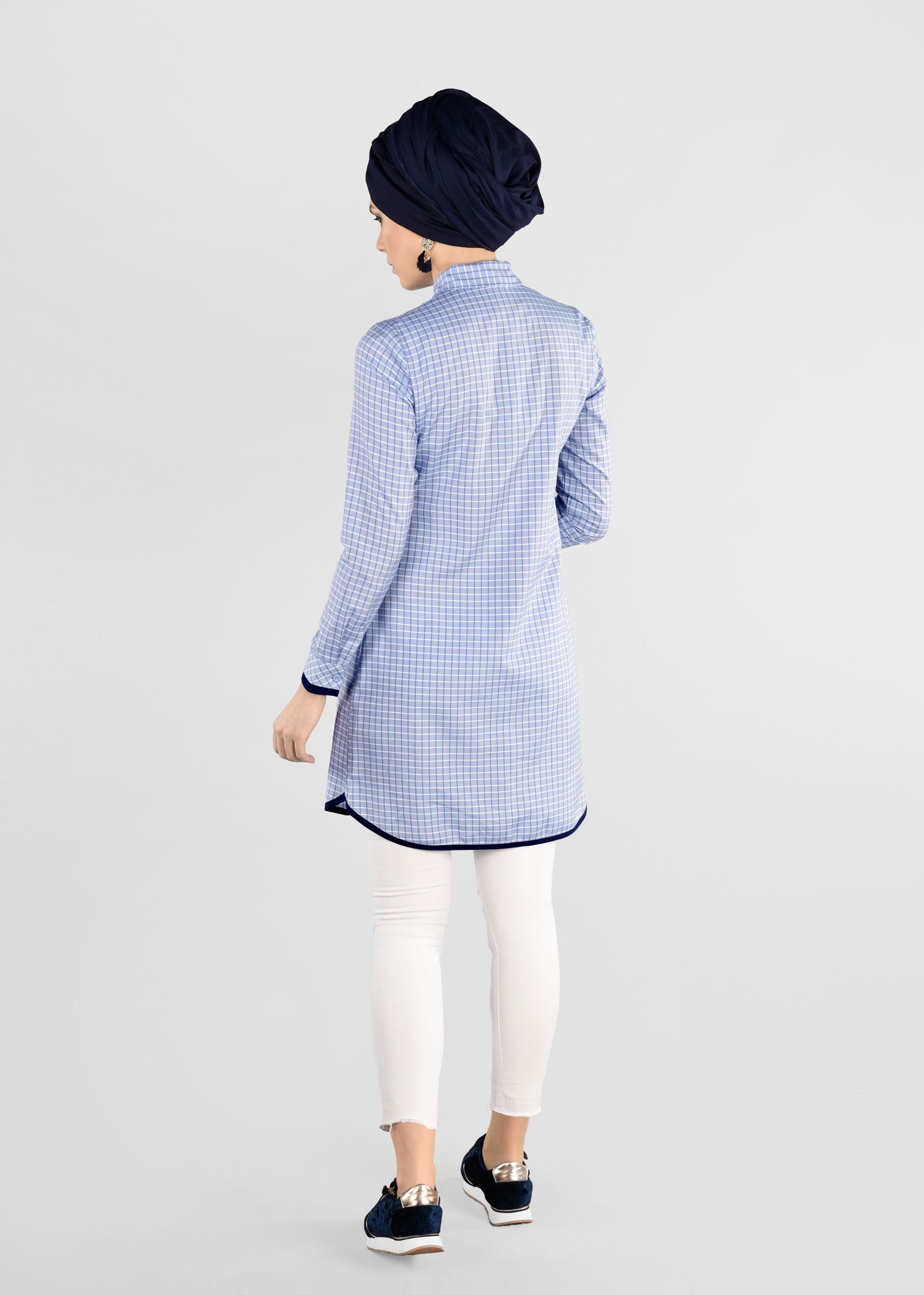 Tesettür giyim MAVİ EKOSE TUNİK 4897