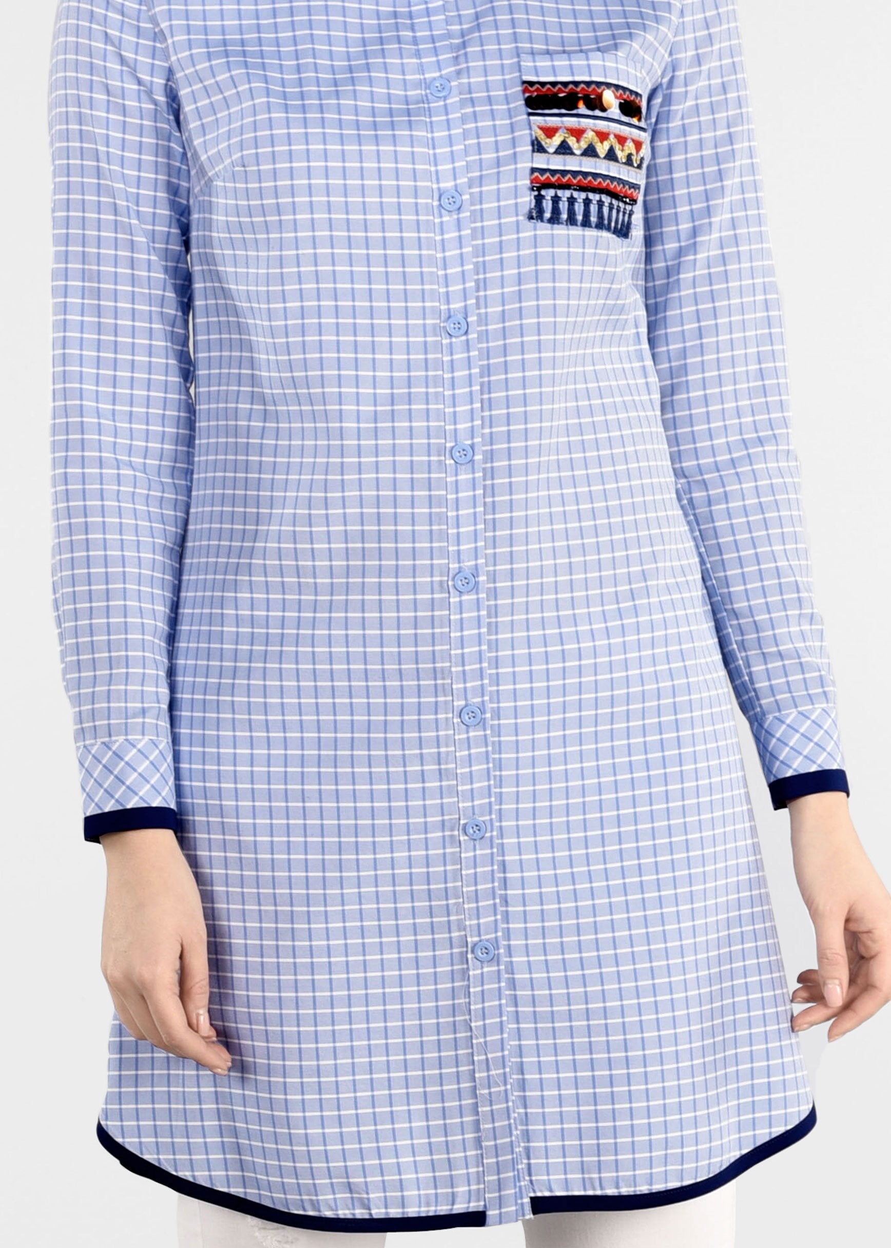 Tesettür giyim MAVİ EKOSE TUNİK 4897