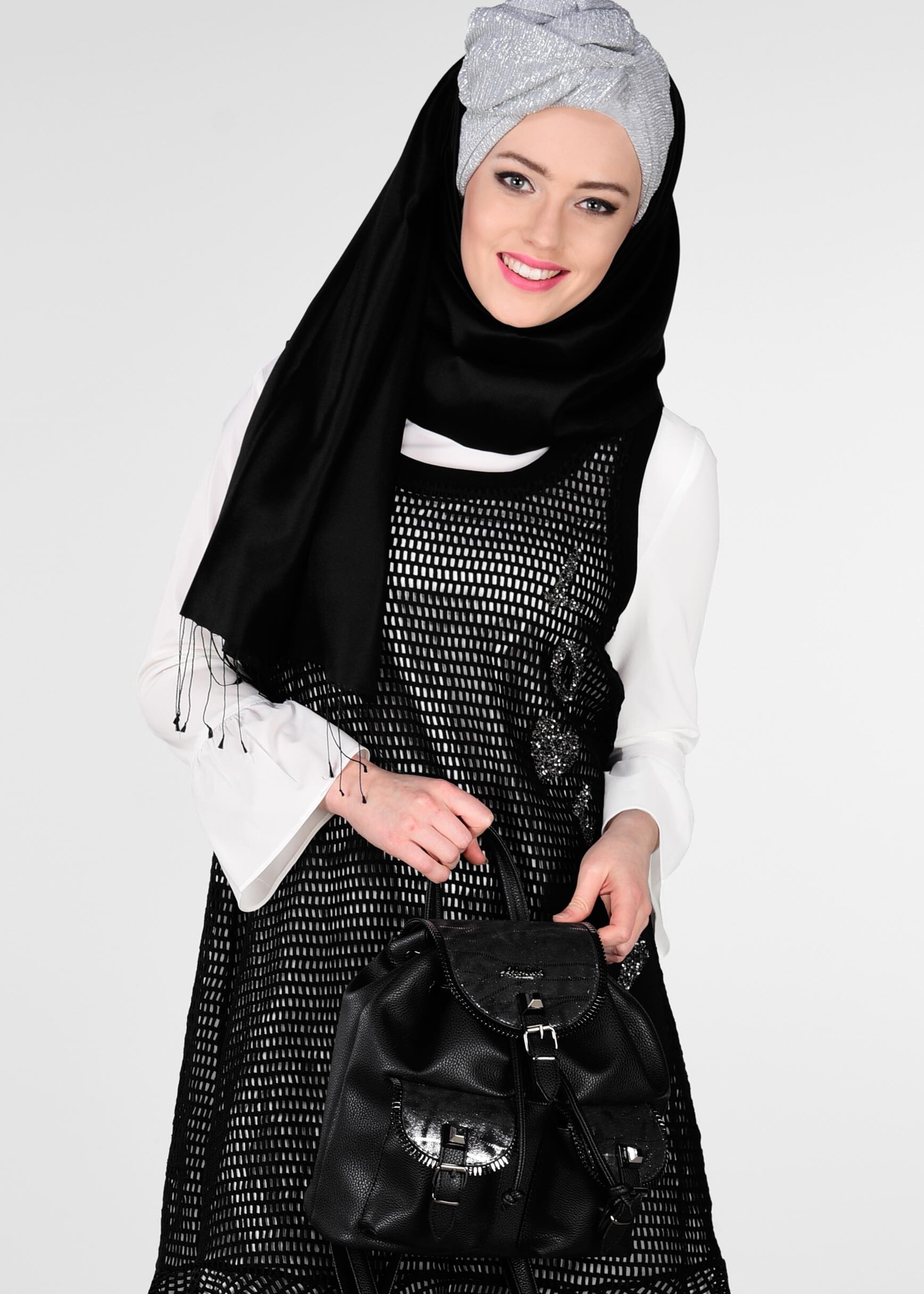 Tesettür giyim SİYAH SİM DETAYLI 2&prime;Lİ FİLE TUNİK 4899