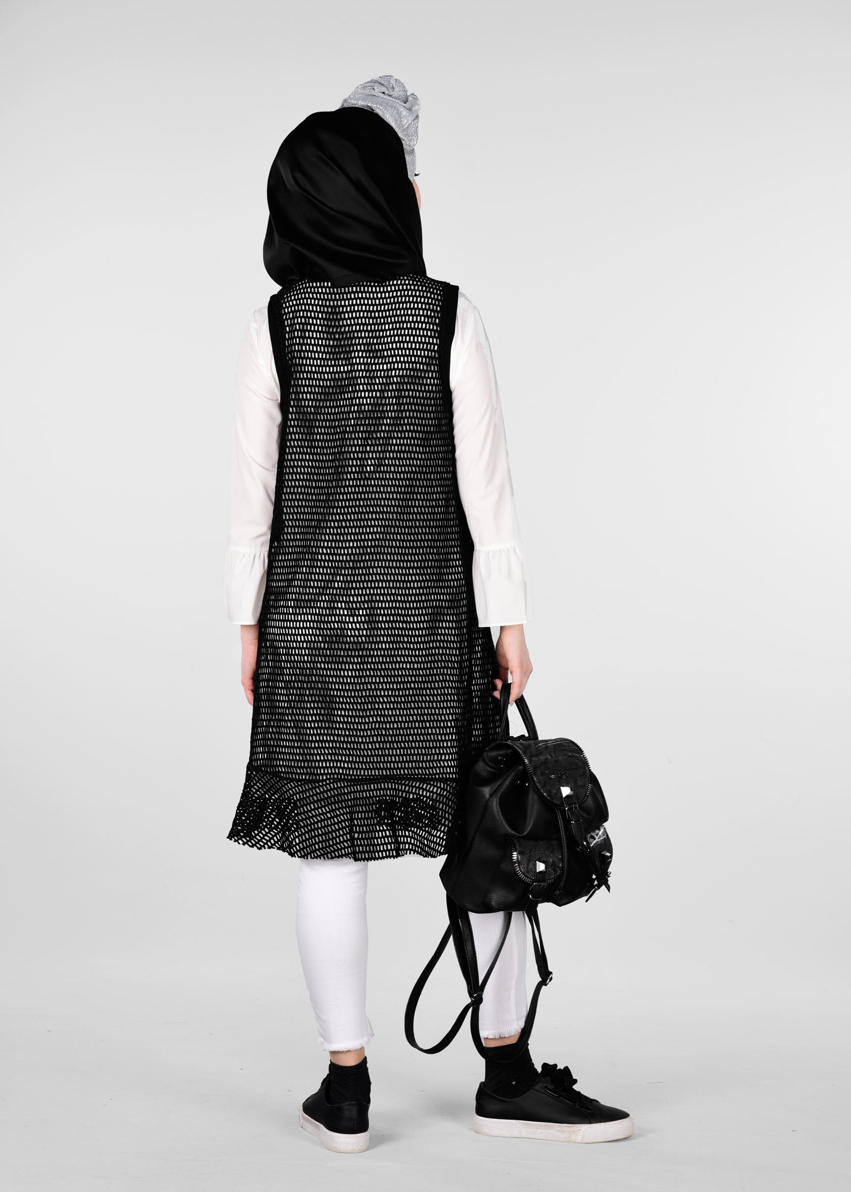 Tesettür giyim SİYAH SİM DETAYLI 2&prime;Lİ FİLE TUNİK 4899