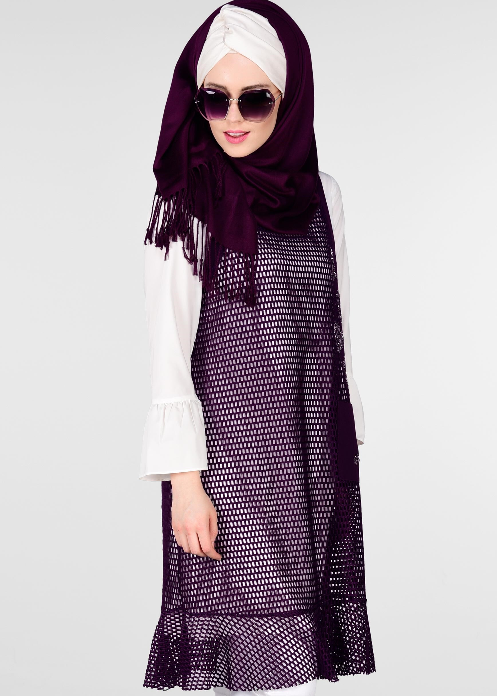 Tesettür giyim MOR SİM DETAYLI 2&prime;Lİ FİLE TUNİK 4899