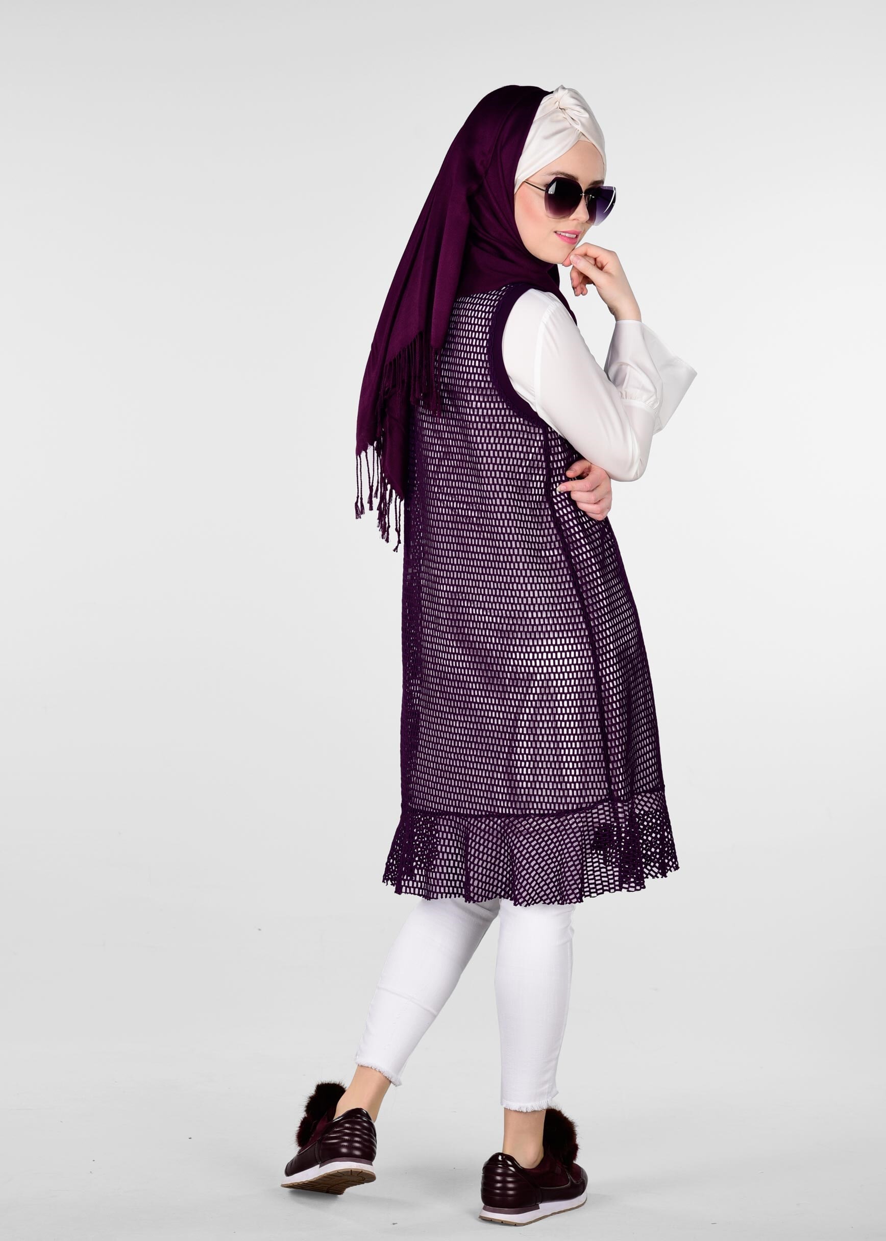 Tesettür giyim MOR SİM DETAYLI 2&prime;Lİ FİLE TUNİK 4899