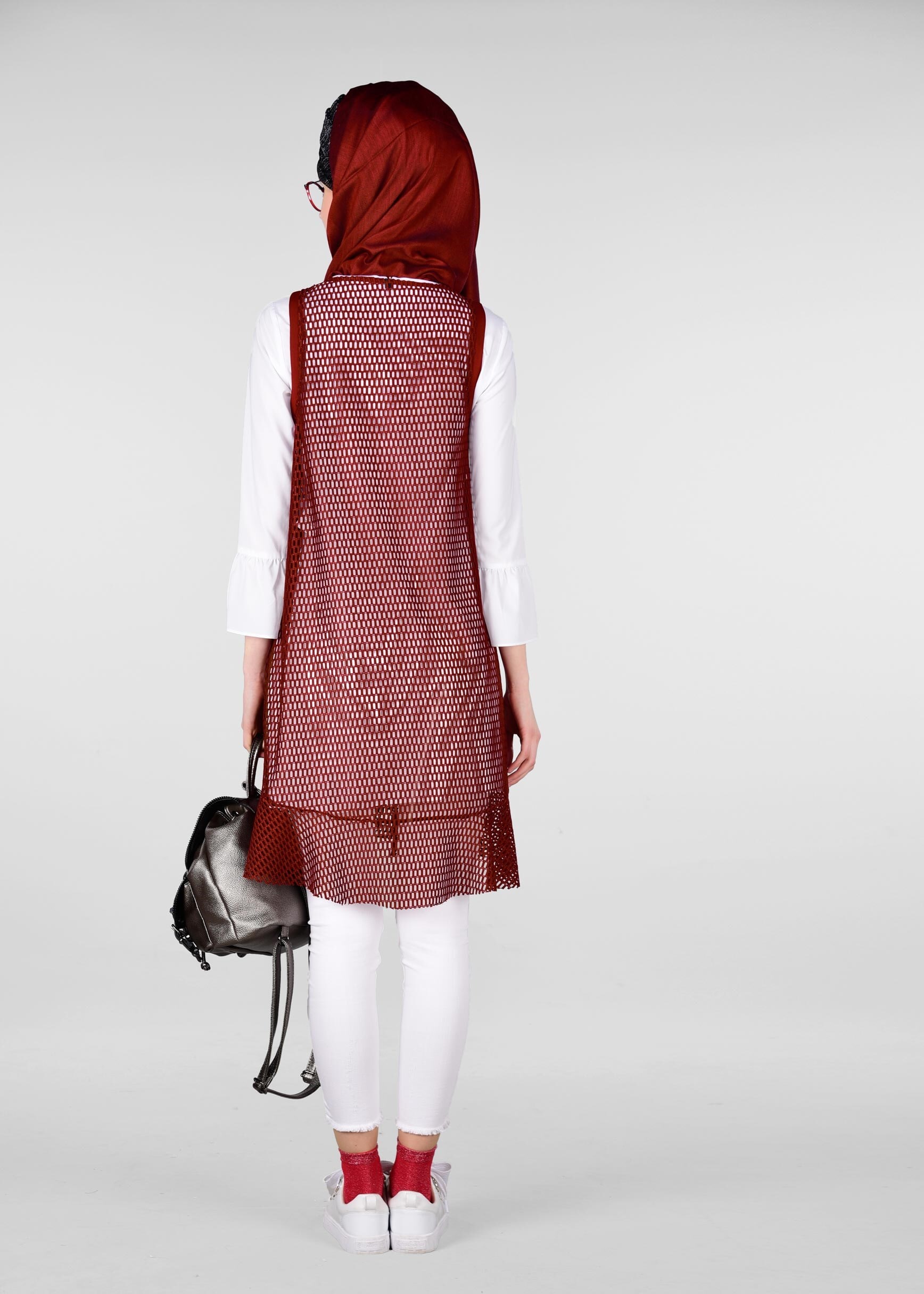 Tesettür giyim BORDO SİM DETAYLI 2&prime;Lİ FİLE TUNİK 4899