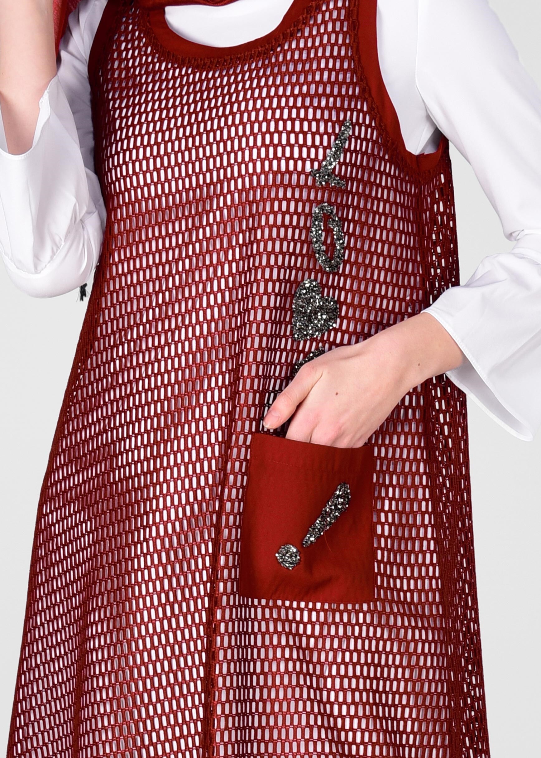 Tesettür giyim BORDO SİM DETAYLI 2&prime;Lİ FİLE TUNİK 4899