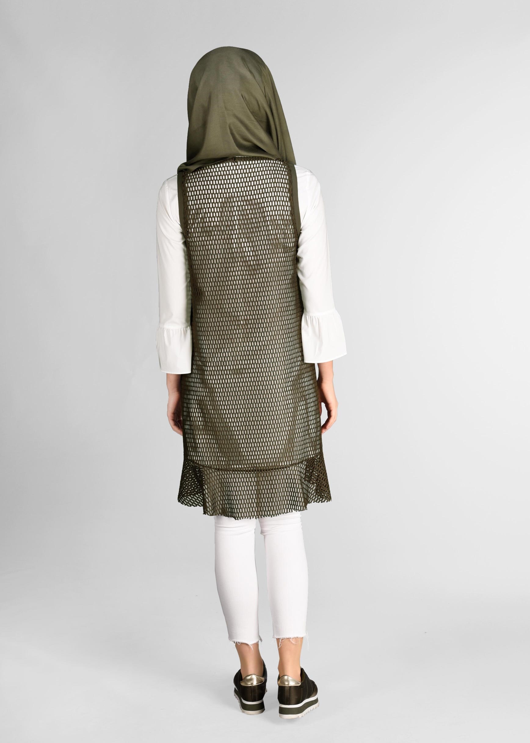 Tesettür giyim HAKİ SİM DETAYLI 2&prime;Lİ FİLE TUNİK 4899