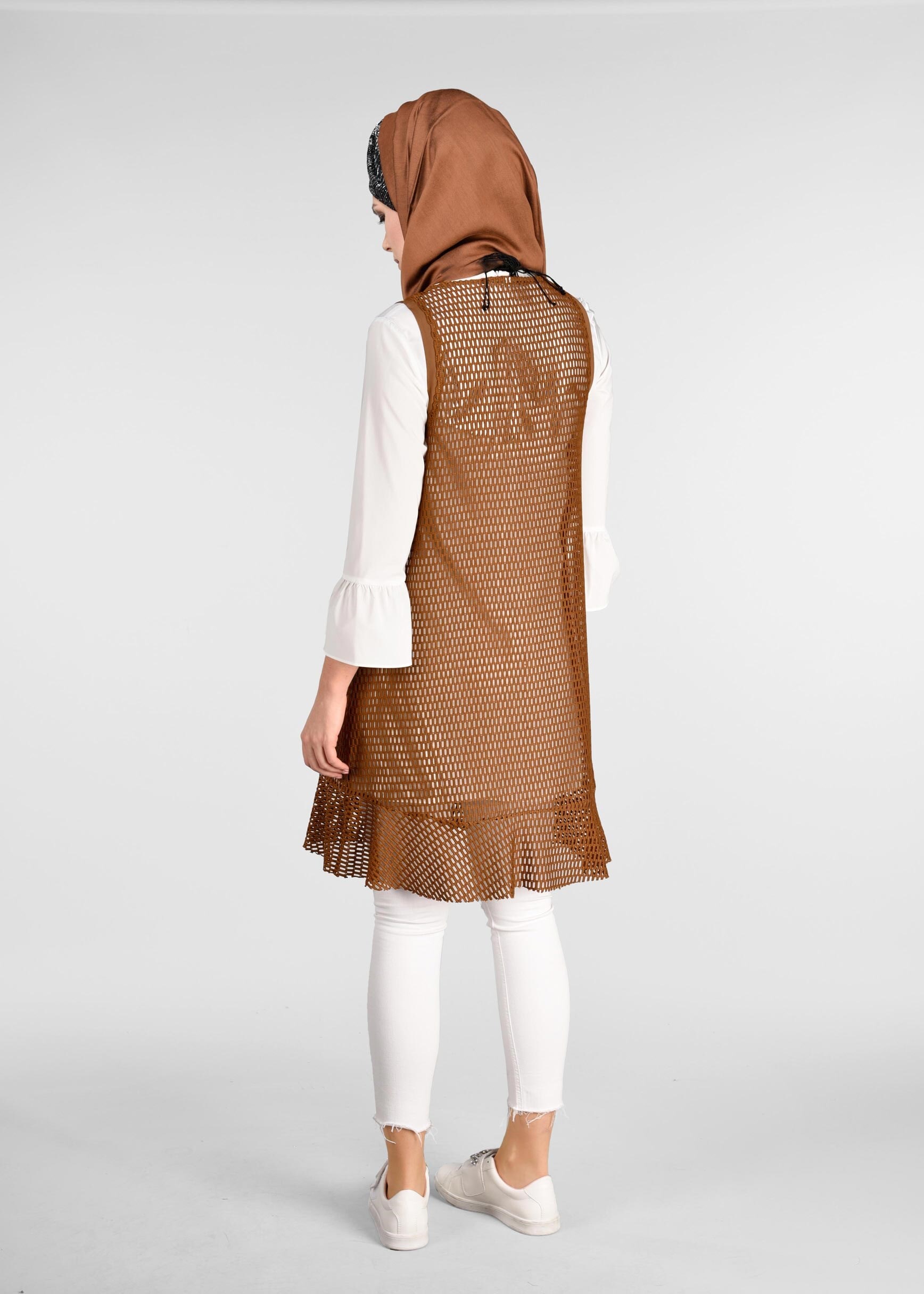 Tesettür giyim TABA SİM DETAYLI 2&prime;Lİ FİLE TUNİK 4899