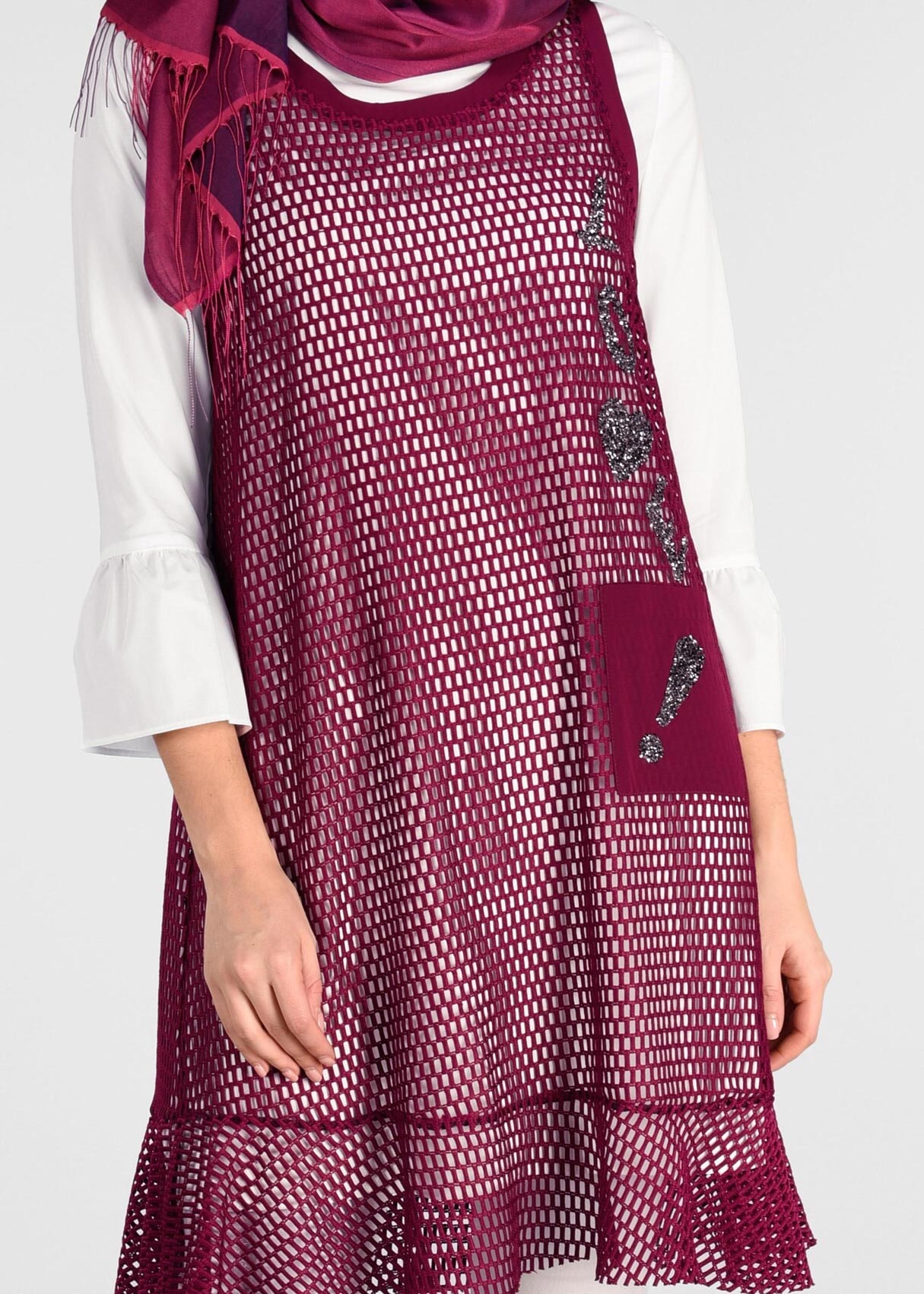 Tesettür giyim MOR SİM DETAYLI 2&prime;Lİ FİLE TUNİK 4899