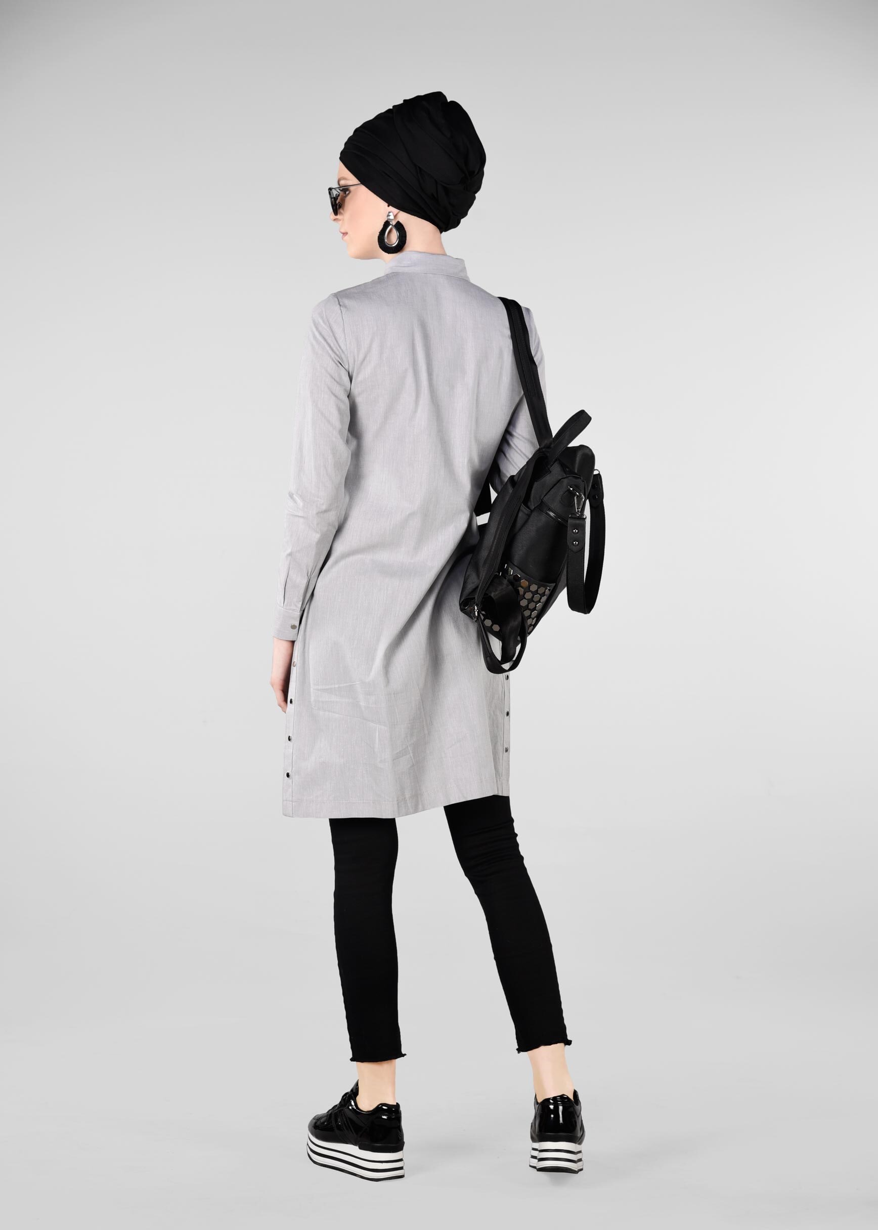 Tesettür giyim GRİ ÇITÇITLI TUNİK 4920