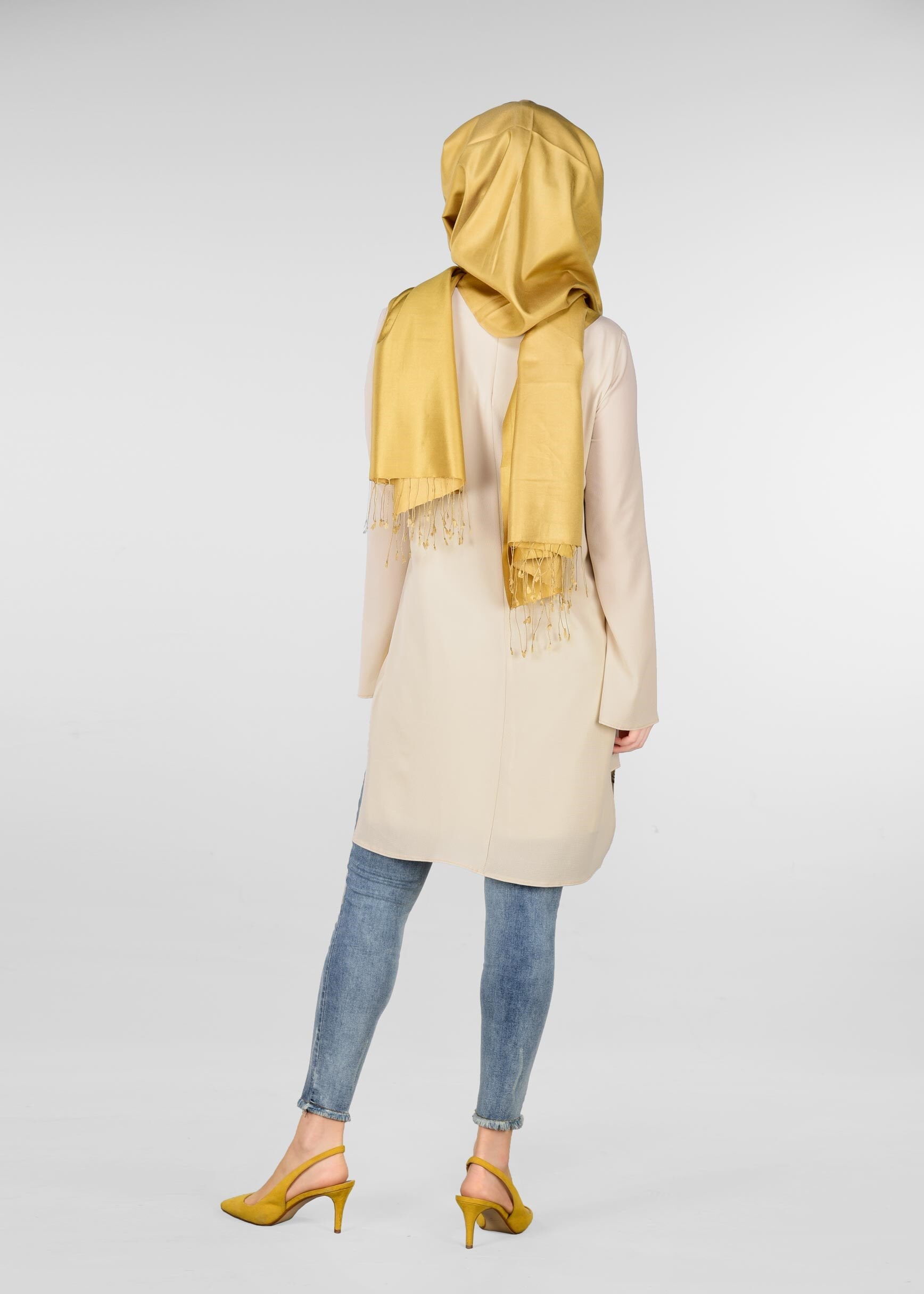 Tesettür giyim BEJ NAKIŞ BASKILI TUNİK 4921