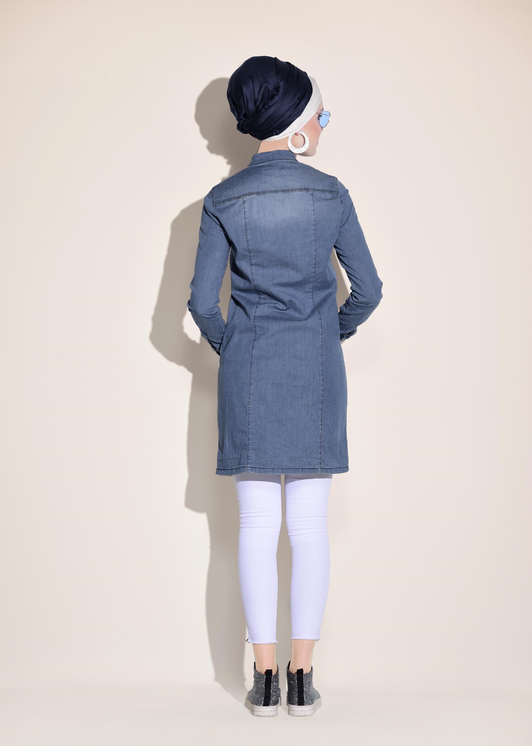 Tesettür giyim MAVİ ÇITÇITLI KOT TUNİK 4947