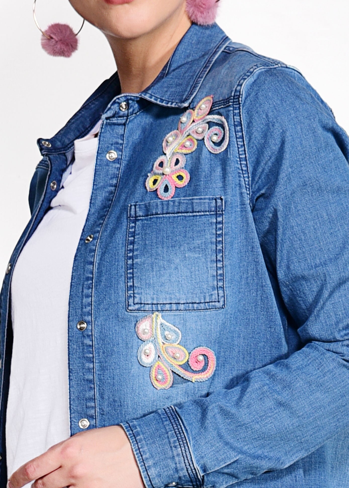 Tesettür giyim MAVİ NAKIŞLI KOT TUNİK 4948