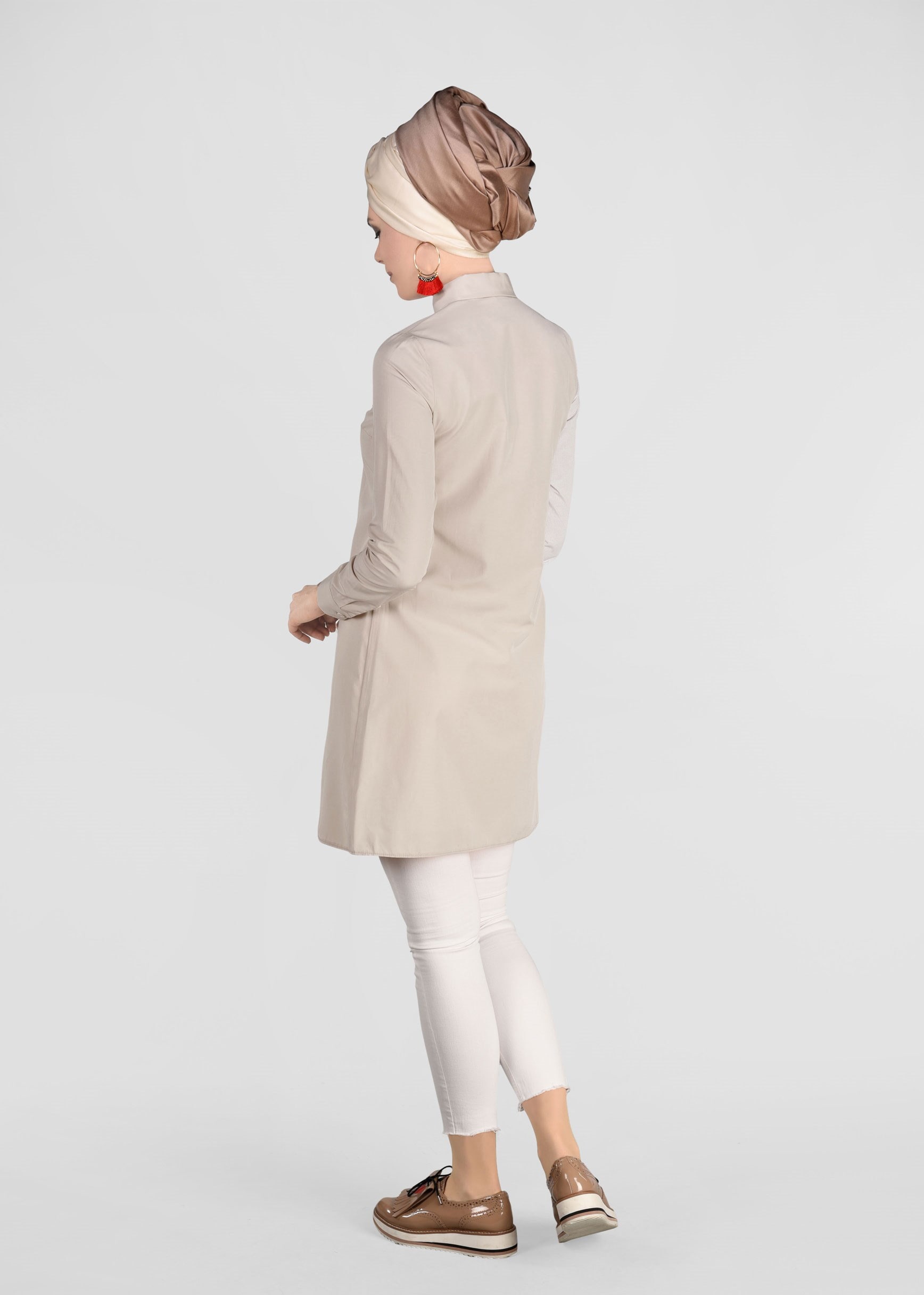 Tesettür giyim BEJ ARMALI TUNİK 4966